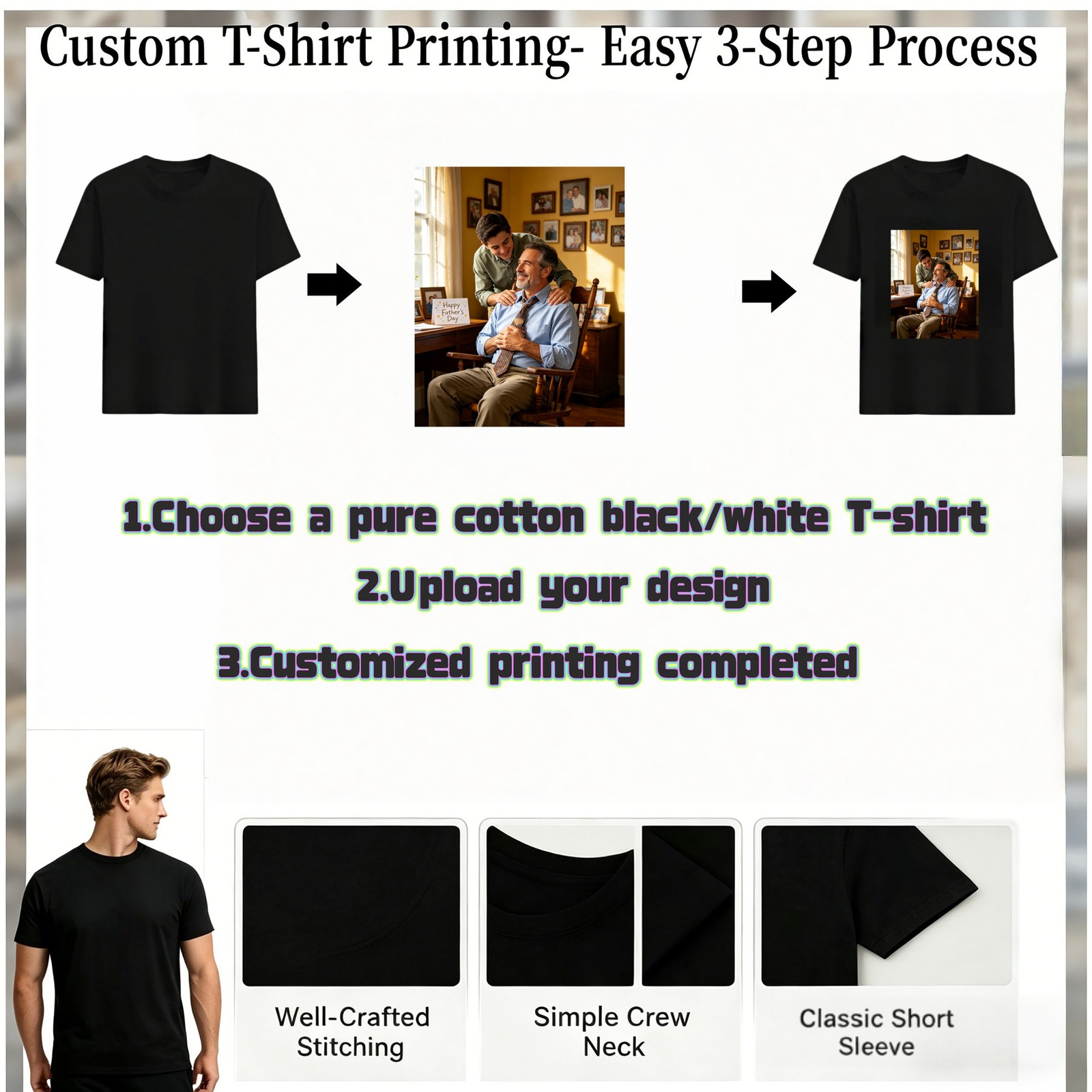 Personalized Dad Tee Custom Title Image Print Ideal Father Day Family Present