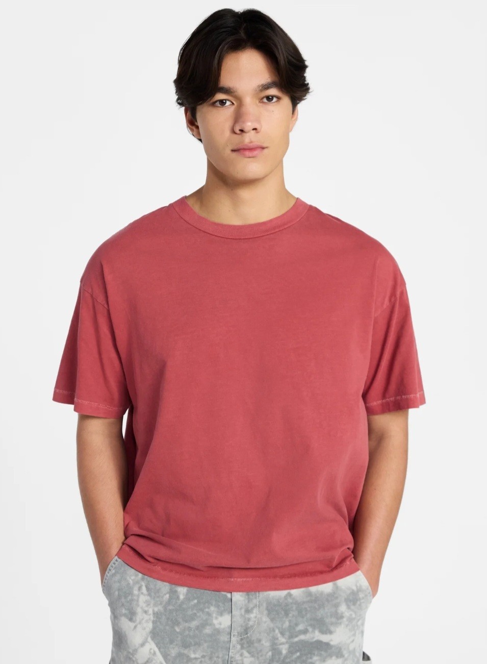 No Boundaries MEN&rsquo;S SIZE 2XL Oversized Boxy Tee in Red Dahlia Cotton Shirt, NWOT