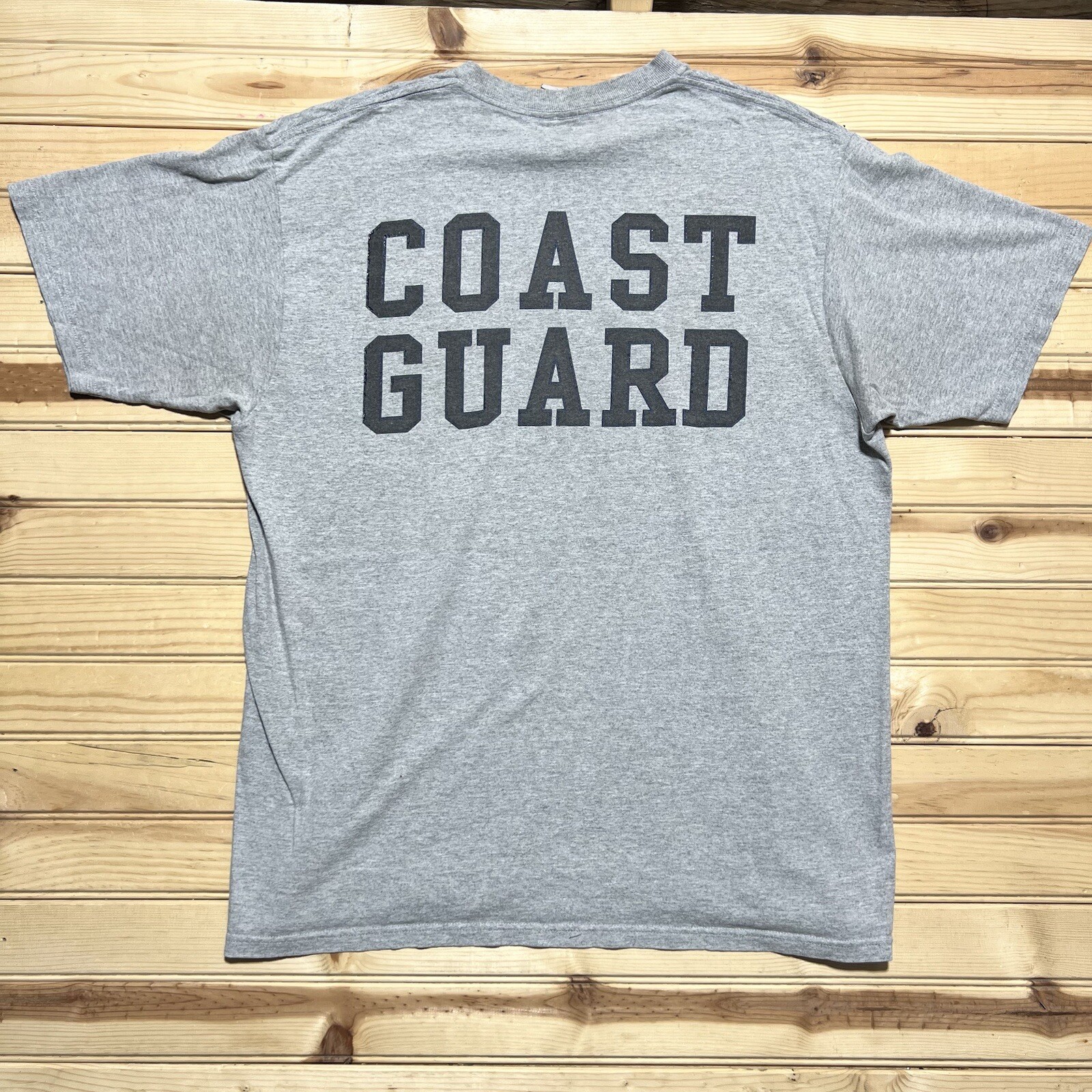 Vintage Coast Guard Spell Out Double Sided Gray Shirt Size Large