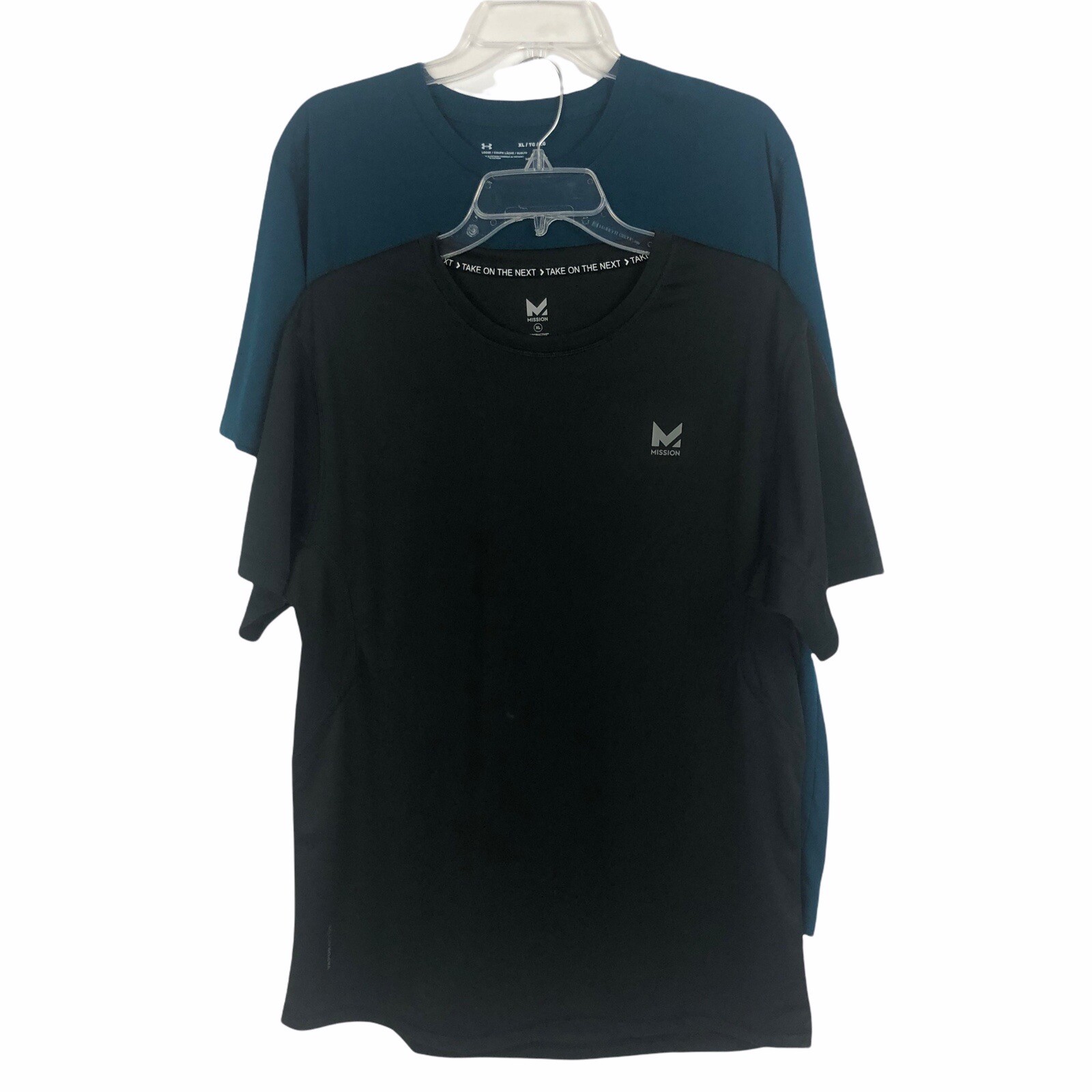 UNDER ARMOUR & MISSION Men’s Shirts Size XL Black & Teal Short Sleeves