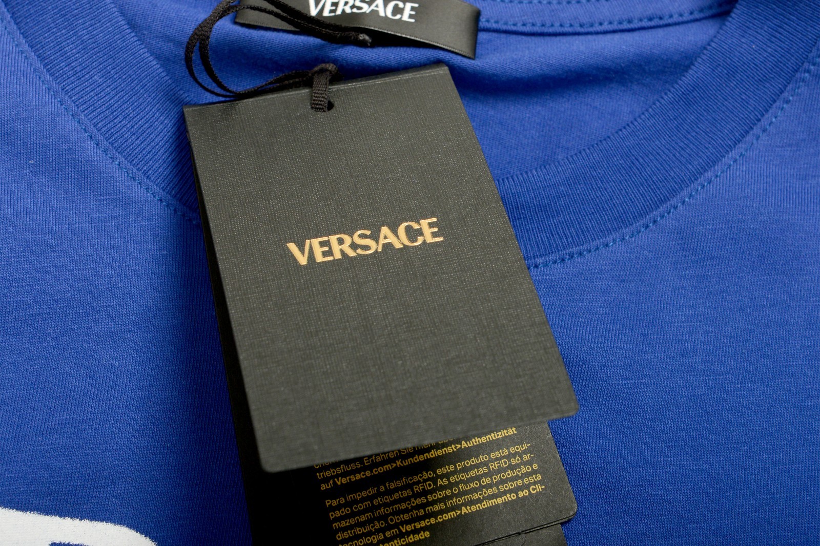 Versace Men&rsquo;s Blue Logo Print Crewneck Short Sleeve T-Shirt US 2XL IT 56