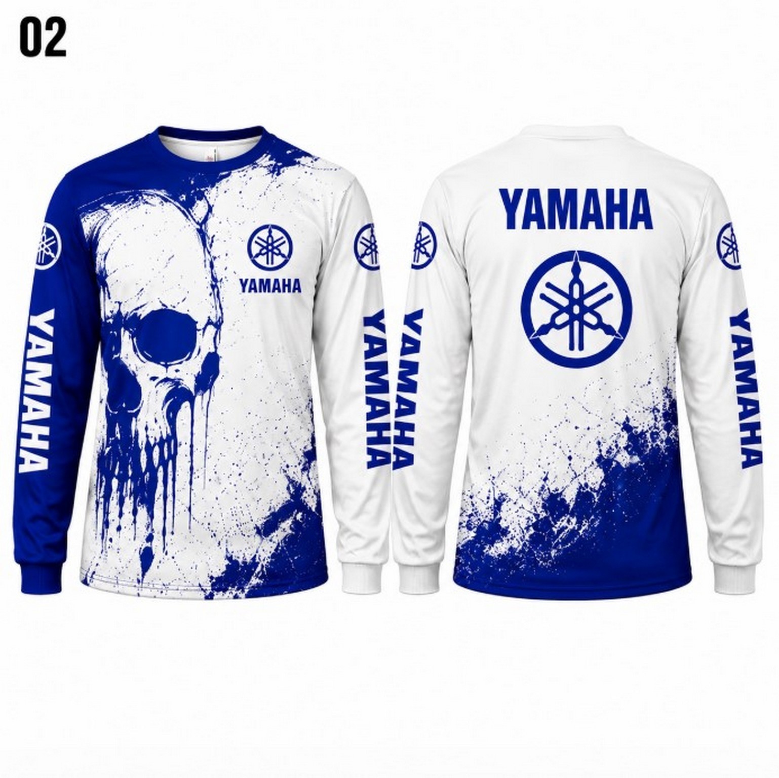 Long Sleeve Shirt Yamaha Blue White Racing Stripe 3D Performance Jersey