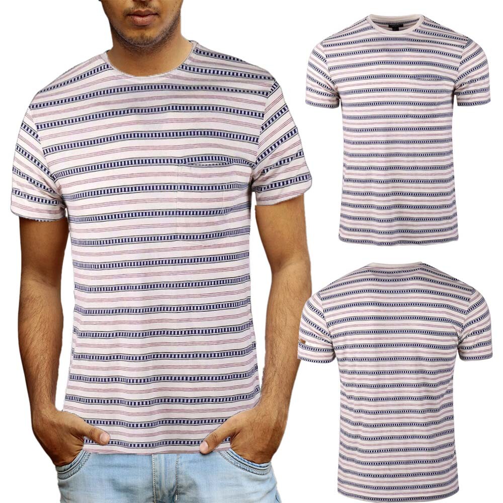 Beautiful Giant Men&rsquo;s Fashion Striped Pocket T-shirt Crewneck Regular CREAM/BLUE