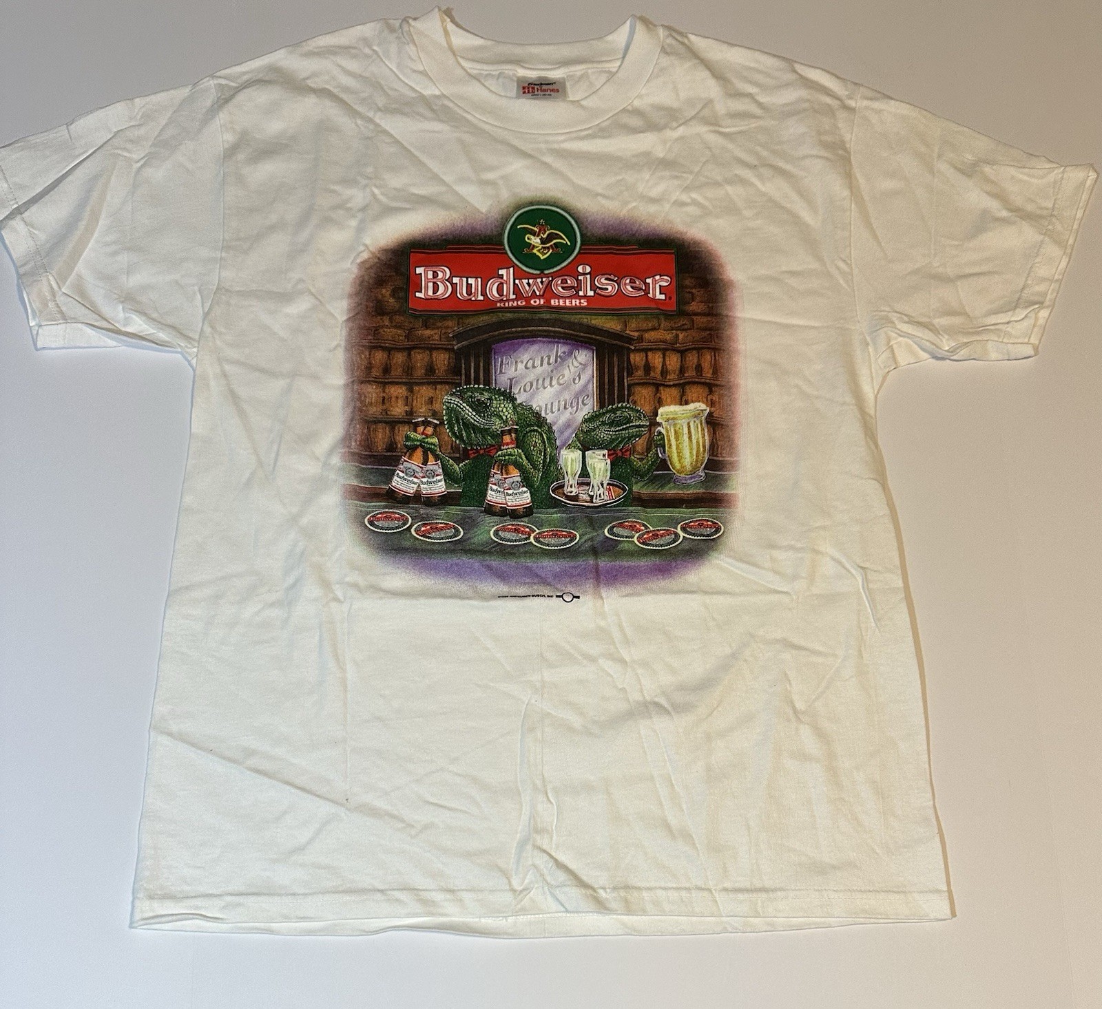 Vtg 1998 Budweiser Lizards T Shirt Frank & Louie’s Lounge Sz L NOS Brewery Beer