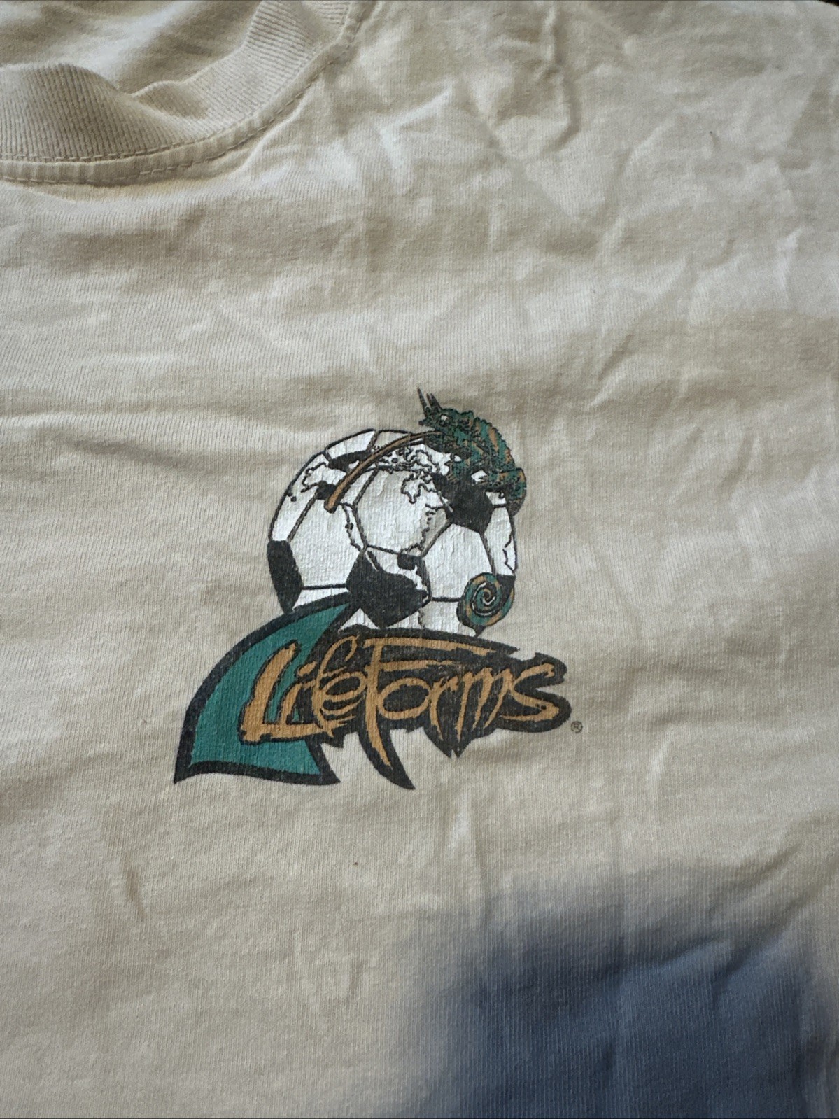 Vintage T Shirt 1995 Soccer Graphic Print Men’s XL Cream Cotton World Cup
