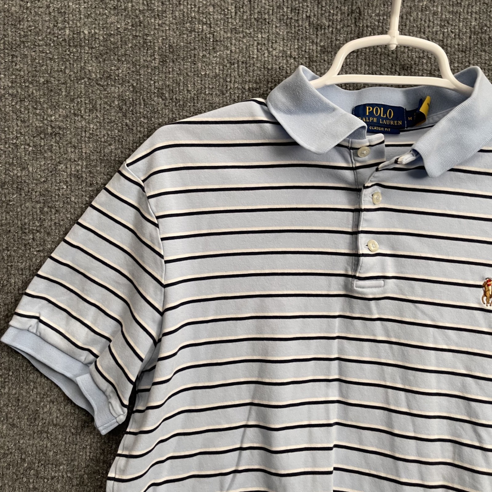 Polo Ralph Lauren Polo Shirt Men&rsquo;s Sz M Classic Fit Short Sleeve Striped Blue