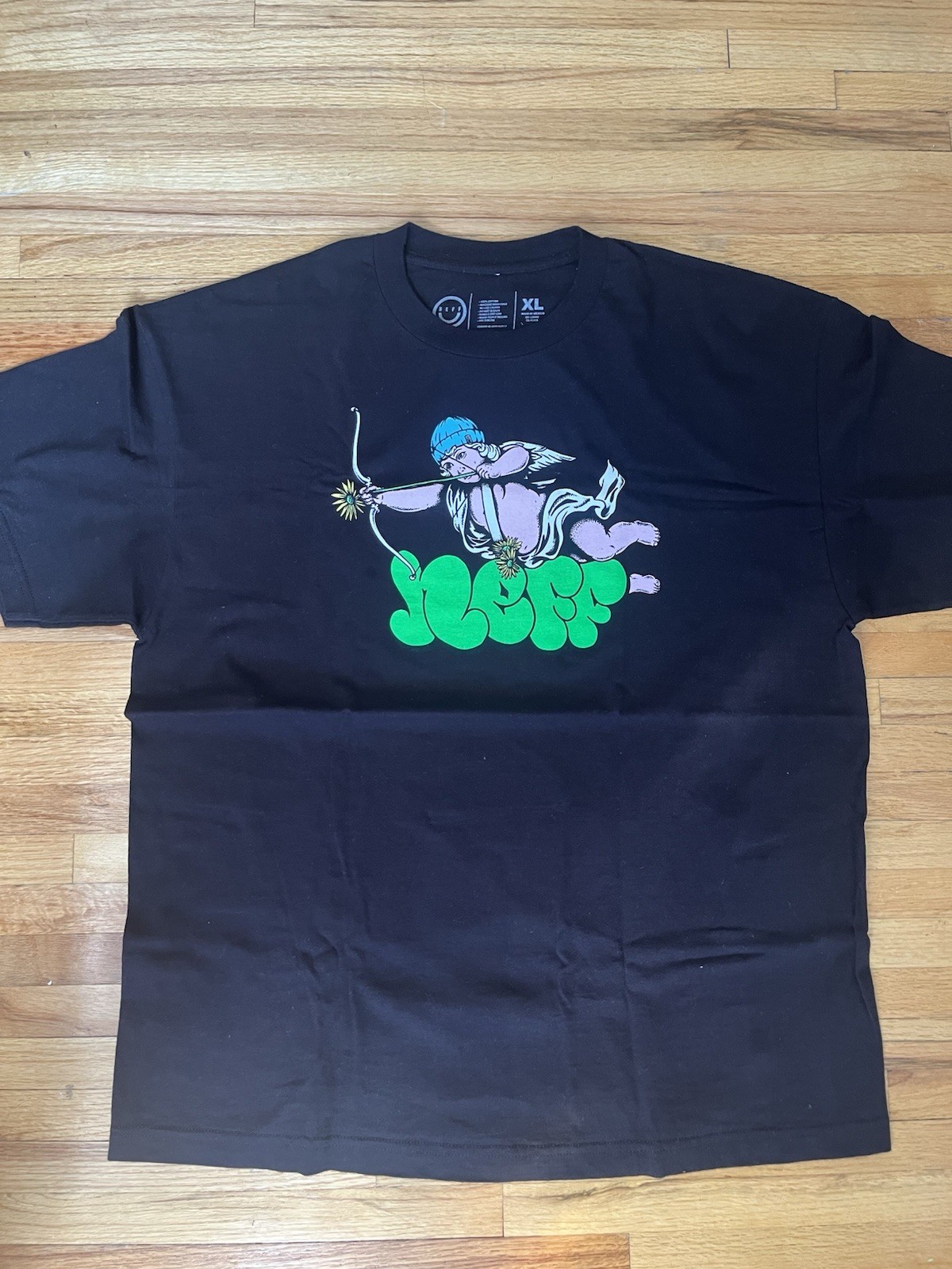 Neff Men&rsquo;s Black Cupid Love Graphic Print Crew Neck T-Shirt XL Short Sleeve