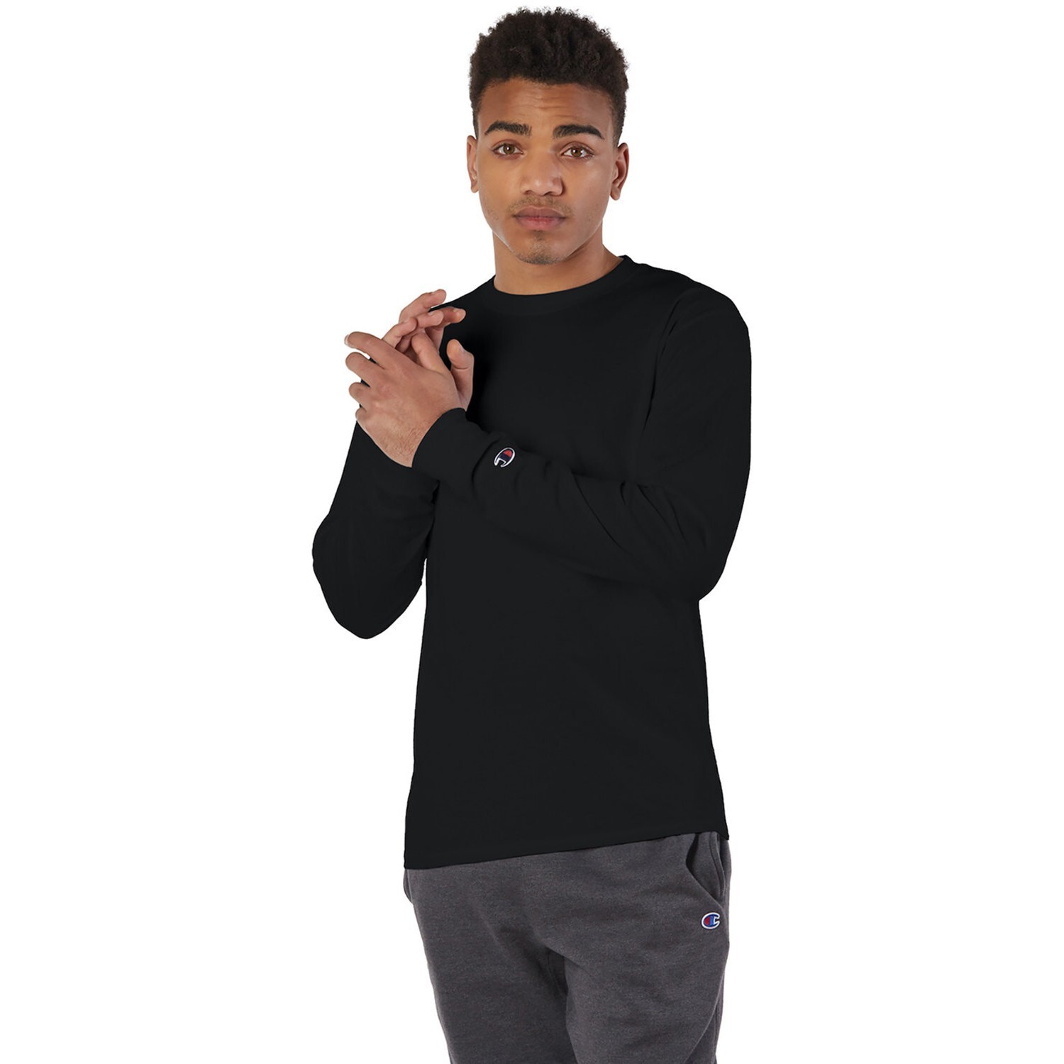 Champion Men&rsquo;s Cotton Long Sleeve Crew Neck Tag Free T-Shirt