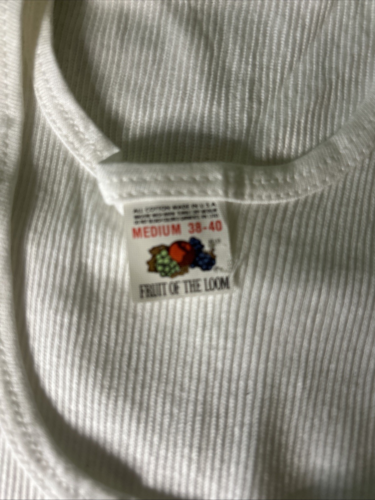 VTG Fruit Of The Loom Ribbed Tank Wife Beater Shirt M 38-40 USA Made Long Length
