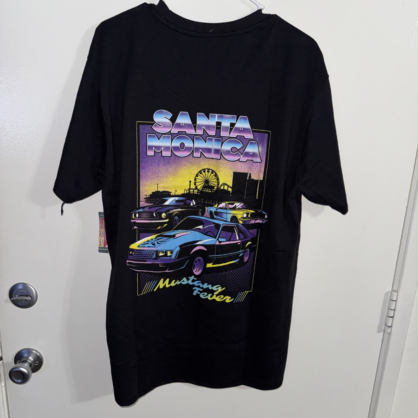 Ford Road Trip T-Shirt Mens XL Black Retro Santa Monica Mustang Fever Graphic