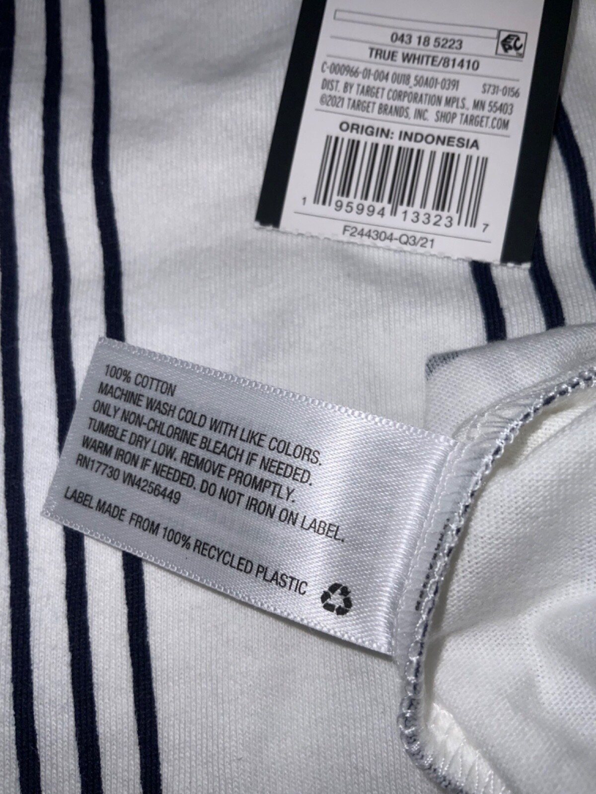Crew neck t-shirt short sleeve WHITE W/ Black Stripes 100% Cotton Original Use