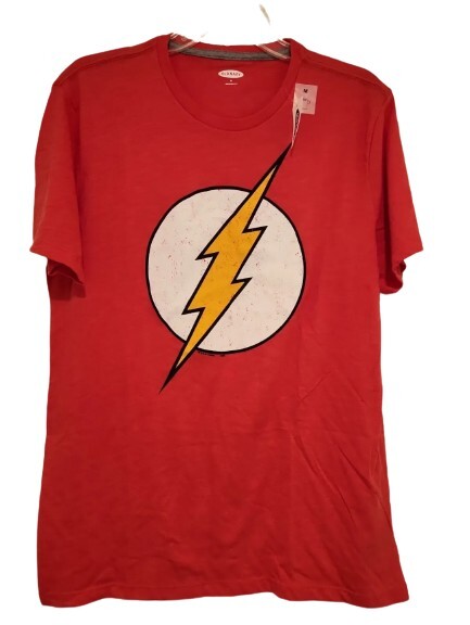 New The Flash Distressed Logo Mens Medium DC Comics Superhero Red Heather Tee