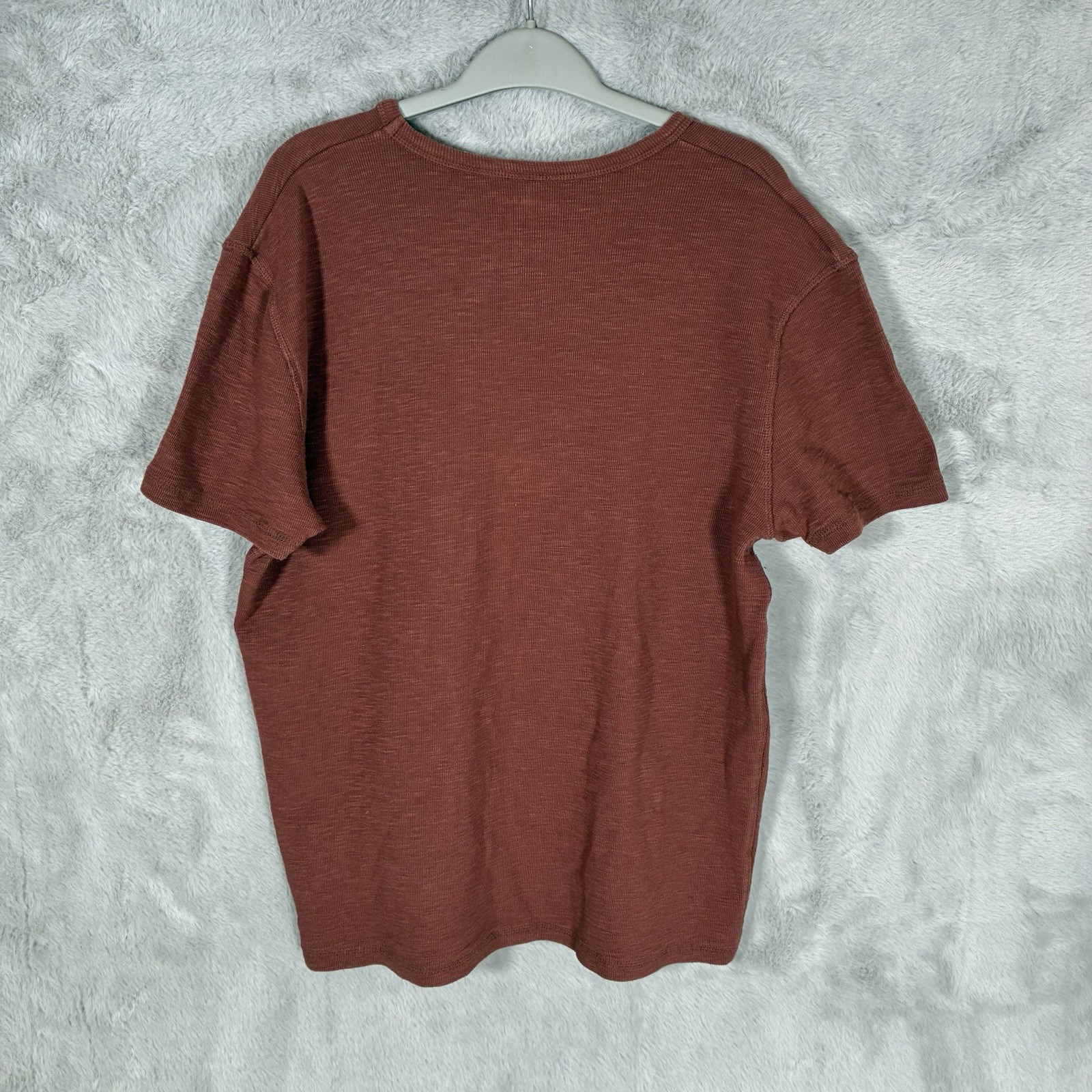 AllSaints ESUM T-Shirt Mens Large Brown Woven Cotton Short Sleeve Crew