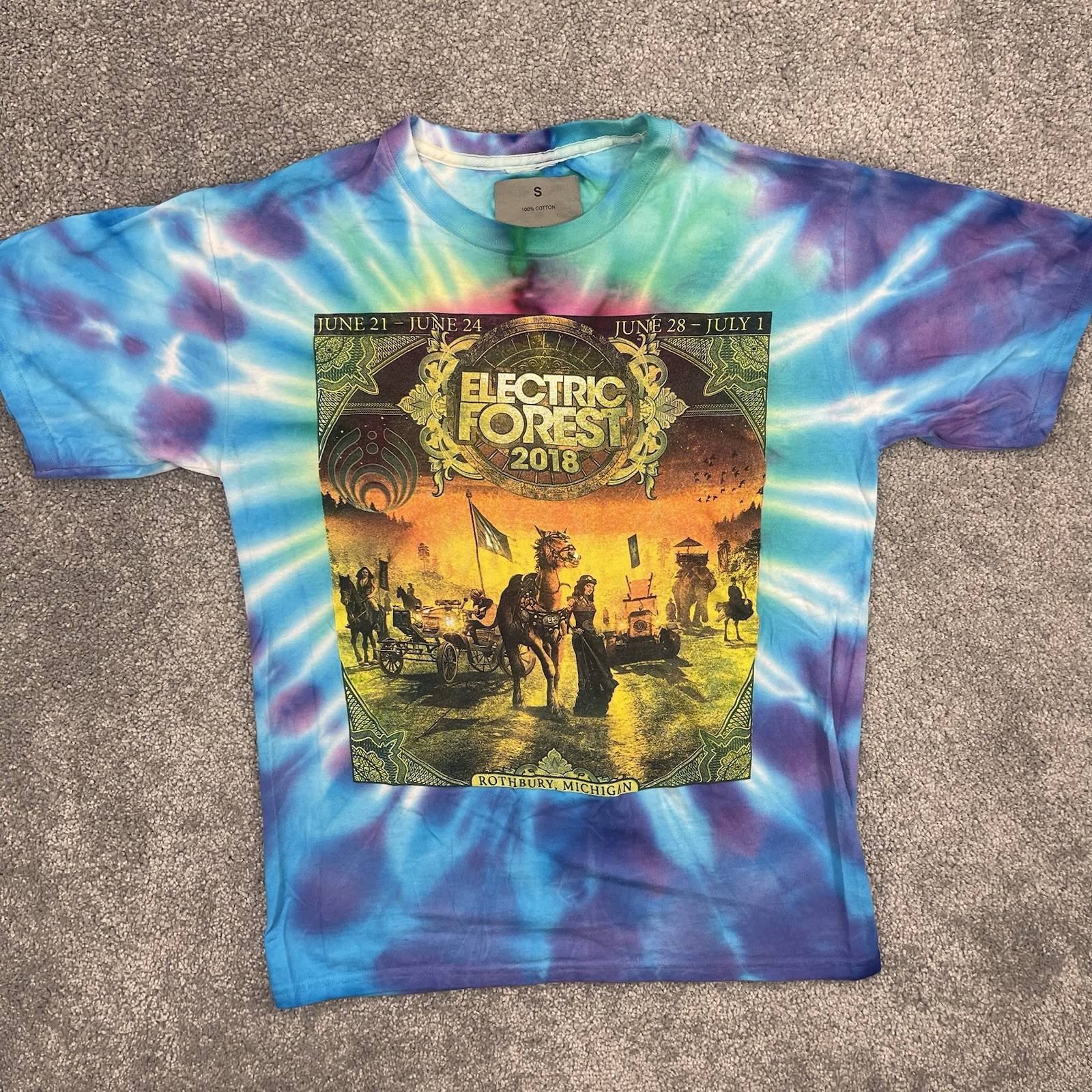 Electric Forest Shirt Adult Small Tye Dye Festival Tee Short Sleeve 2018