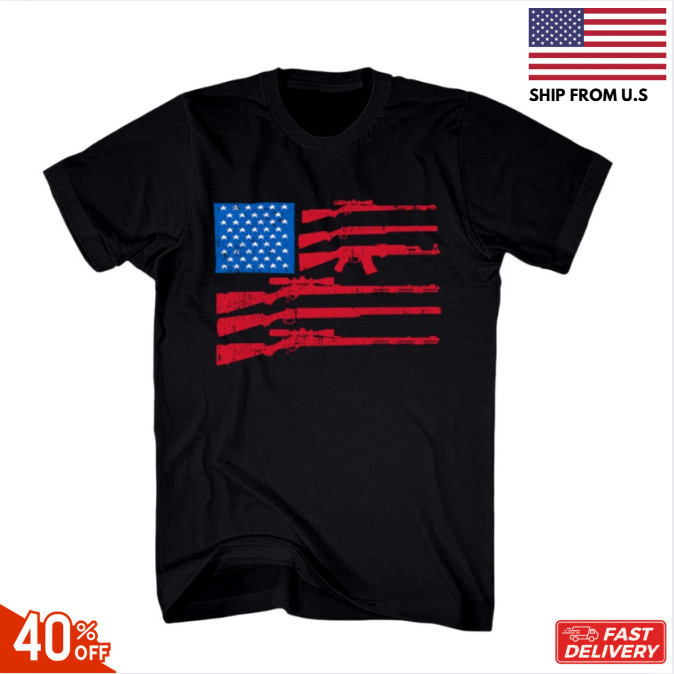 2nd Amendment USA Flag Gun Shirt We the People T Shirt Patriotic Graphic Tee Top
