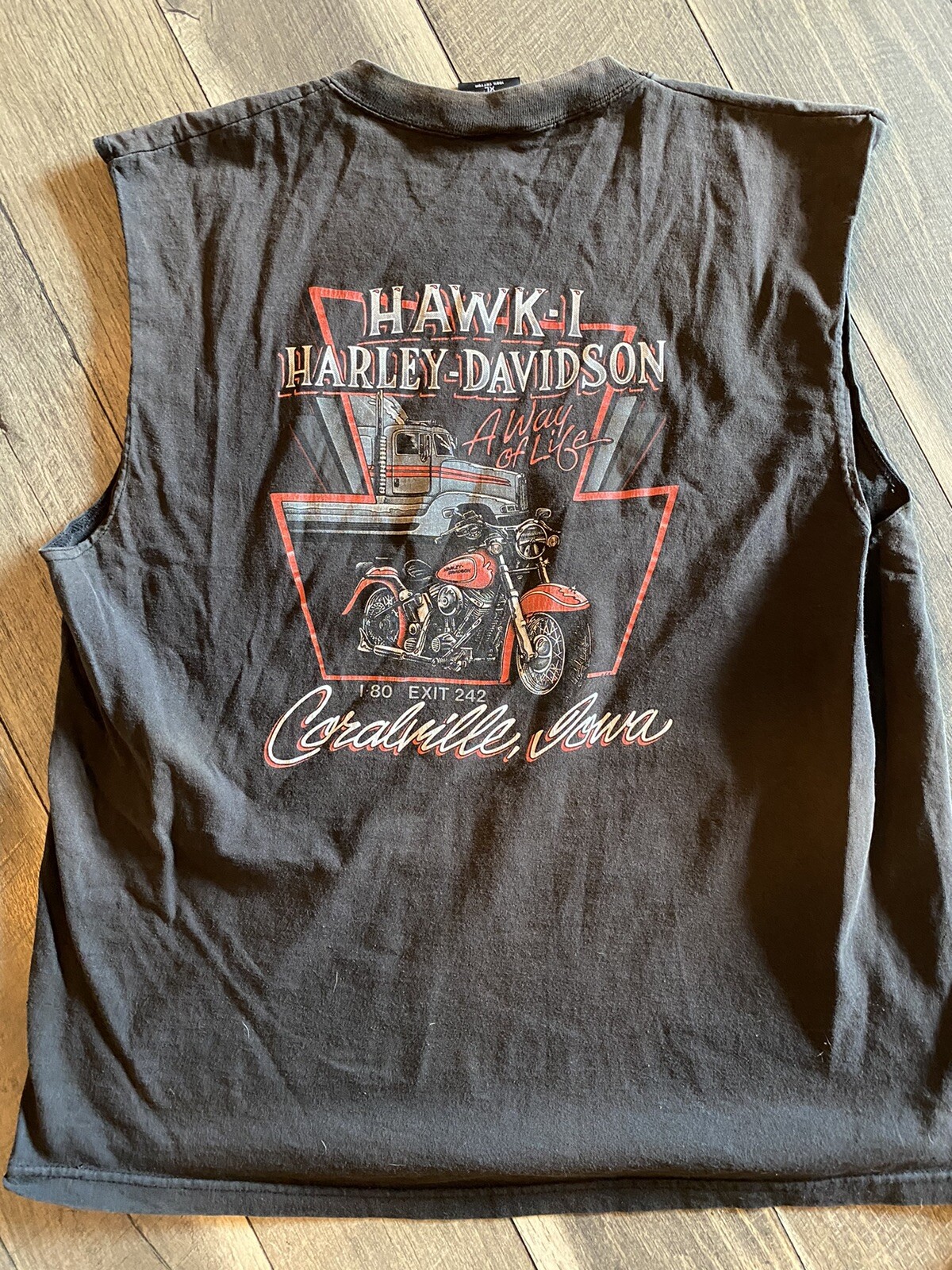 VTG 90s Harley Davidson Motorcycle T-Shirt XL Sleveless American Eagle Hawk Eye