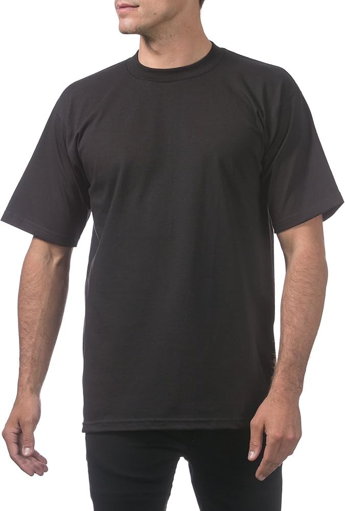 Pro Club Men&rsquo;s Heavyweight Cotton Crew Neck Short Sleeve T-Shirt, Black