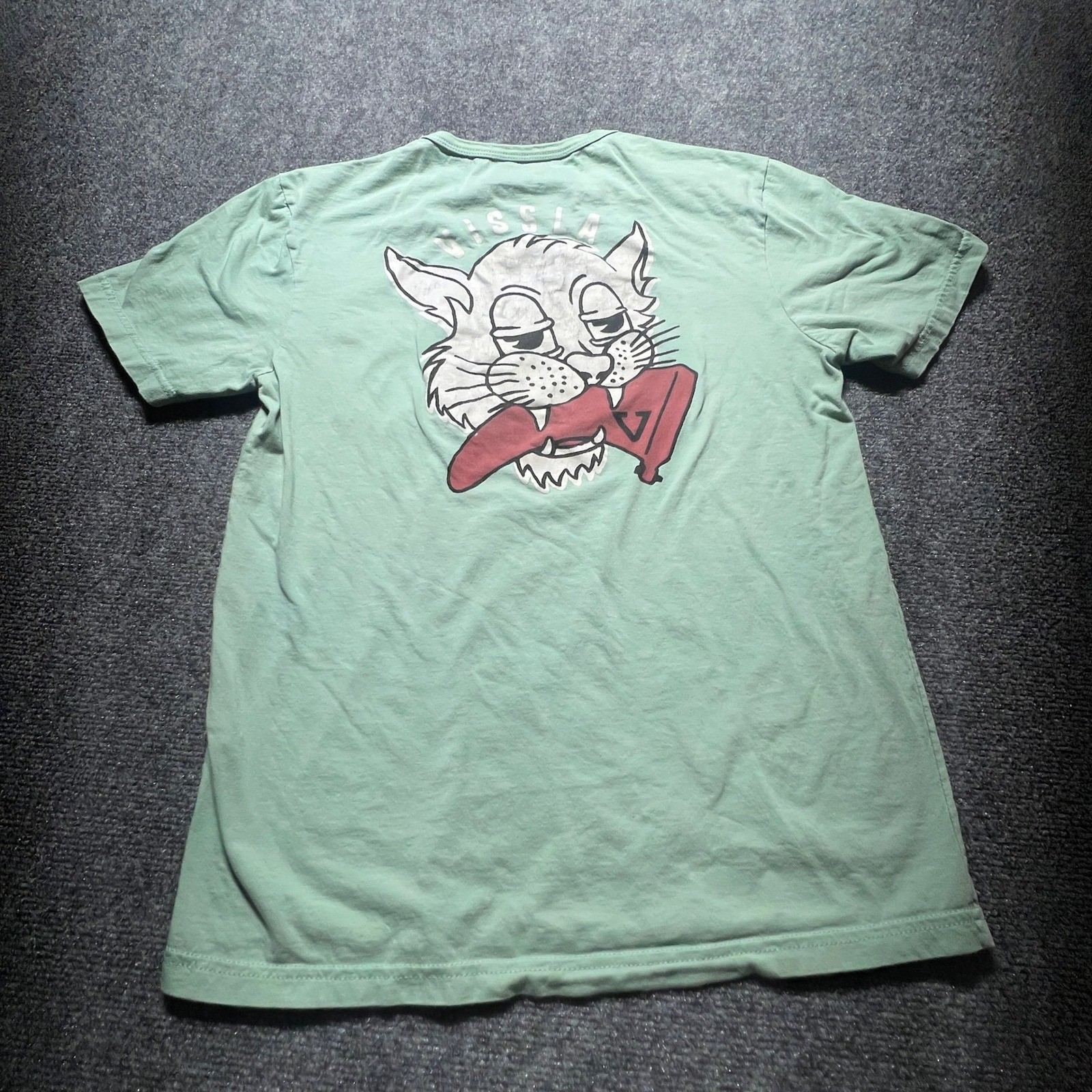 Vissla Mens Small Green Organic Cotton Graphic Pocket T-Shirt Vintage Wash