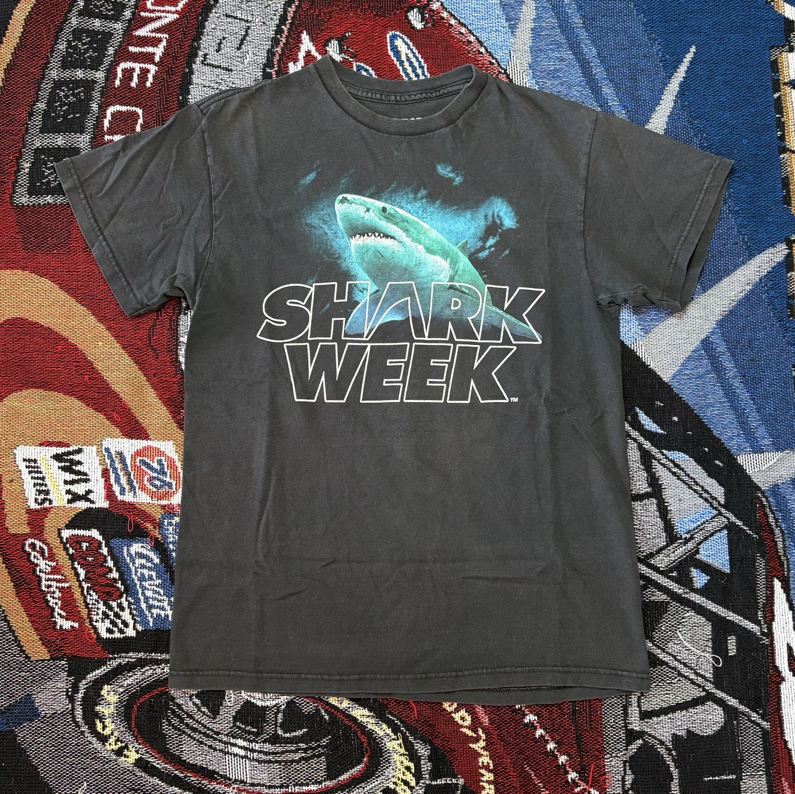 Discovery Channel Shark Week Shirt Black Men Medium Great White Shark 2011
