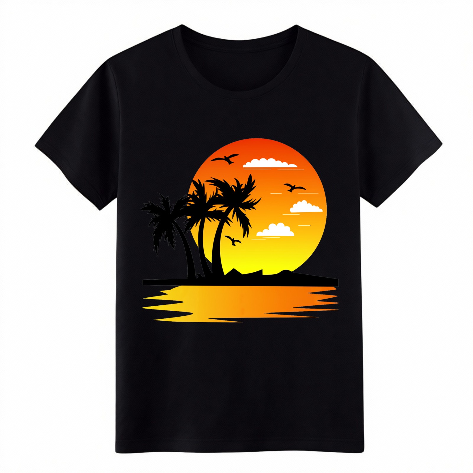 Tropical Sunset Palm Tree Graphic T-Shirt, Retro Beach Summer Casual Tee