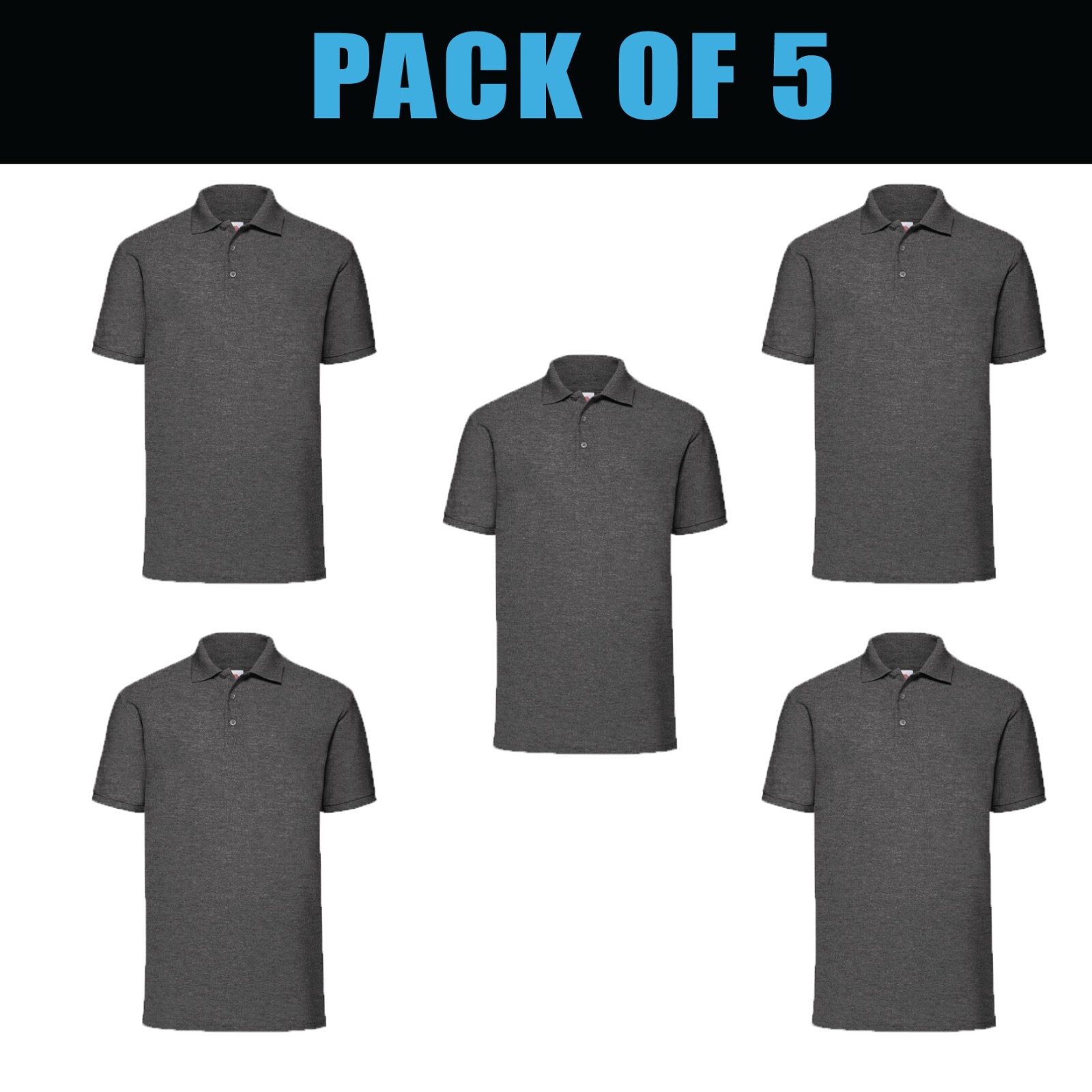 Pack of 5 & 3 Fruit of the Loom 65/35 Polo Plain Smart Casual Short Sleeve SS402