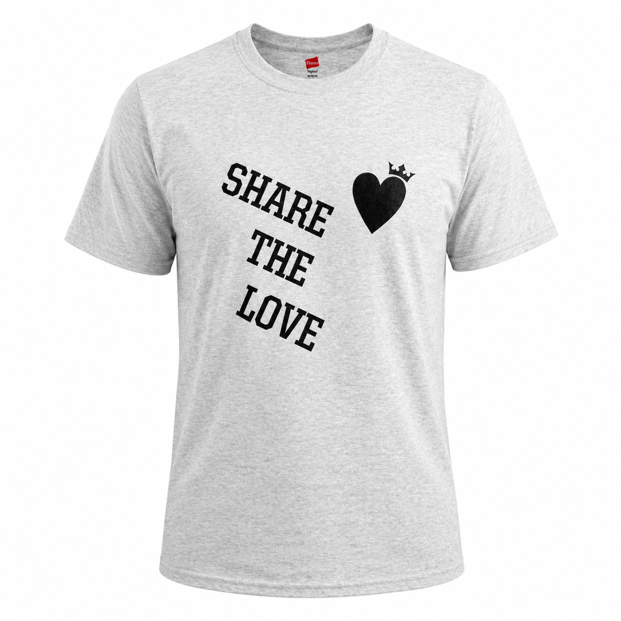 Hanes Tagless Share The Love T-Shirt Mens M Gray Heart Crown Graphic Tee