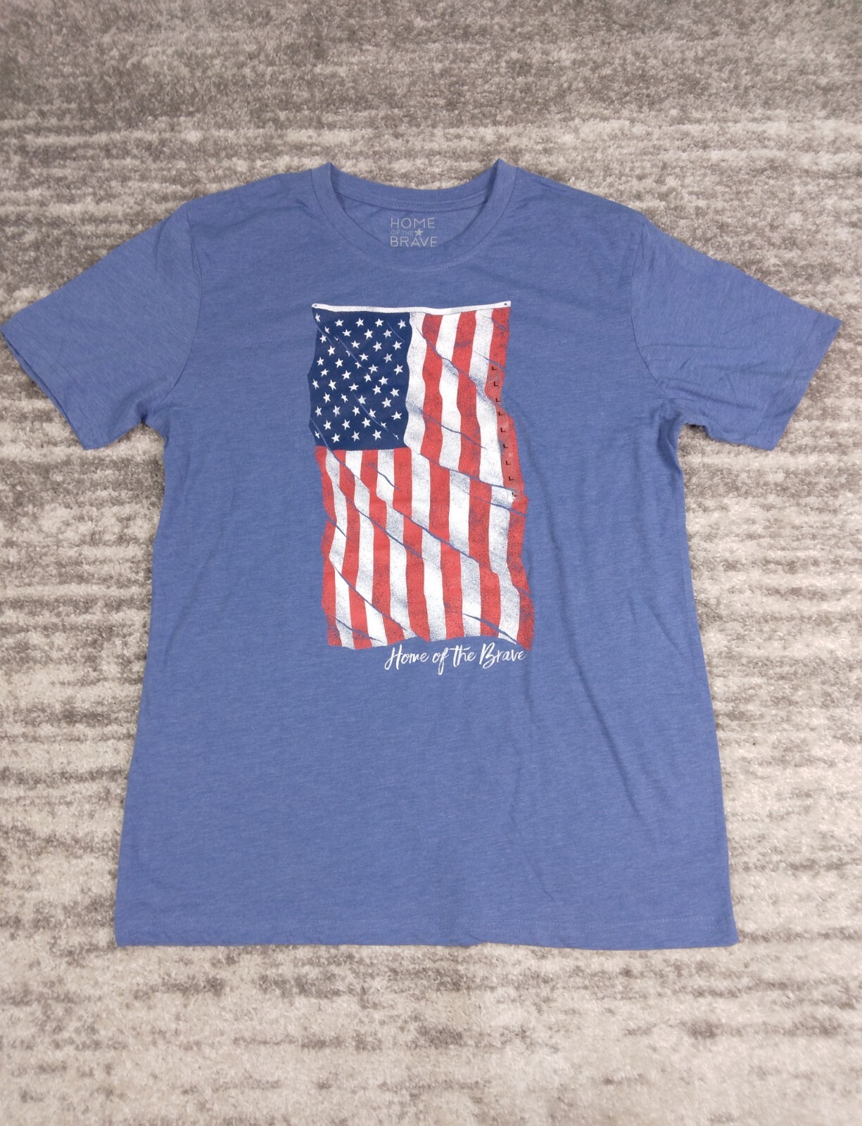 American Flag Men&rsquo;s T Shirt Large Blue Graphic Logo Home of the Brave USA