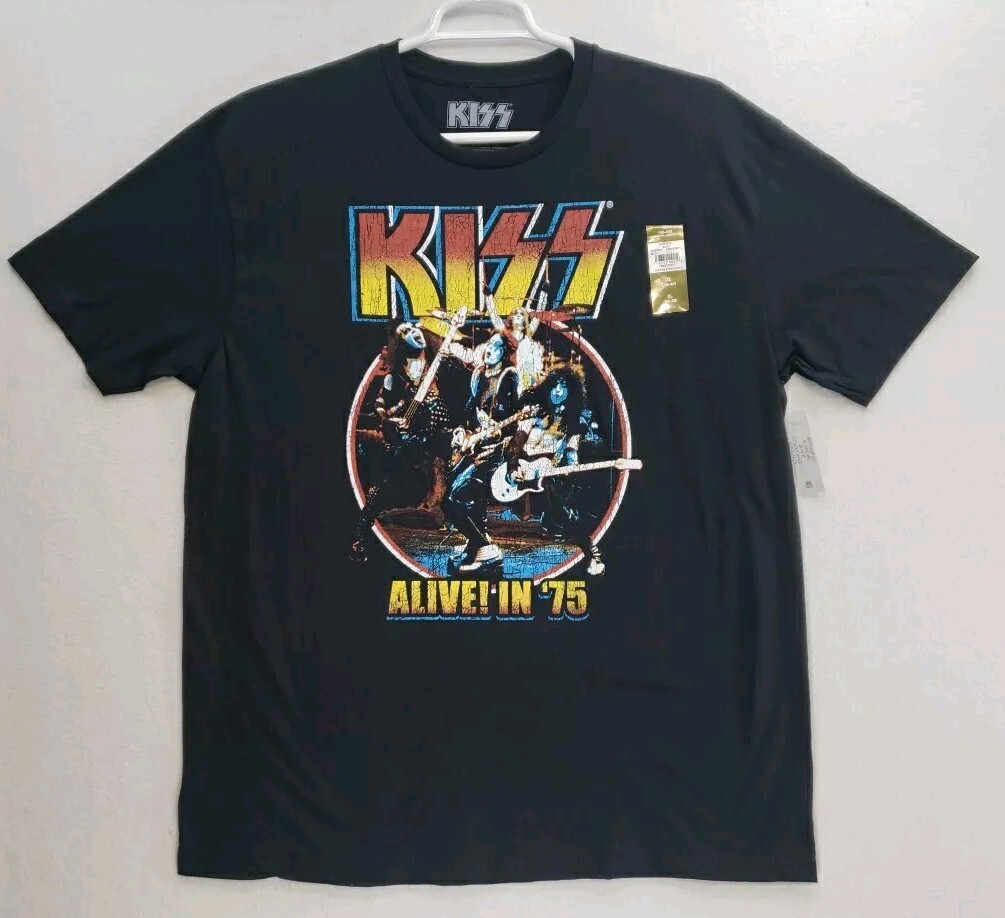 NWT KISS Alive In 75 Men&rsquo;s Crew Neck T-Shirt XL 46/48 Black