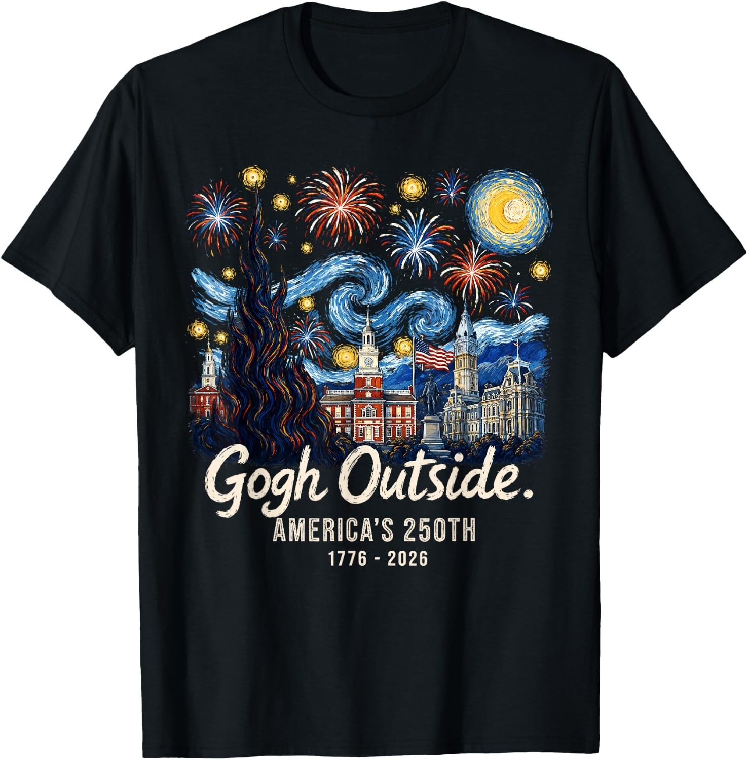 Gogh Outside America&rsquo;s 250th 1776 2026 Starry Night USA T-Shirt S-3XL