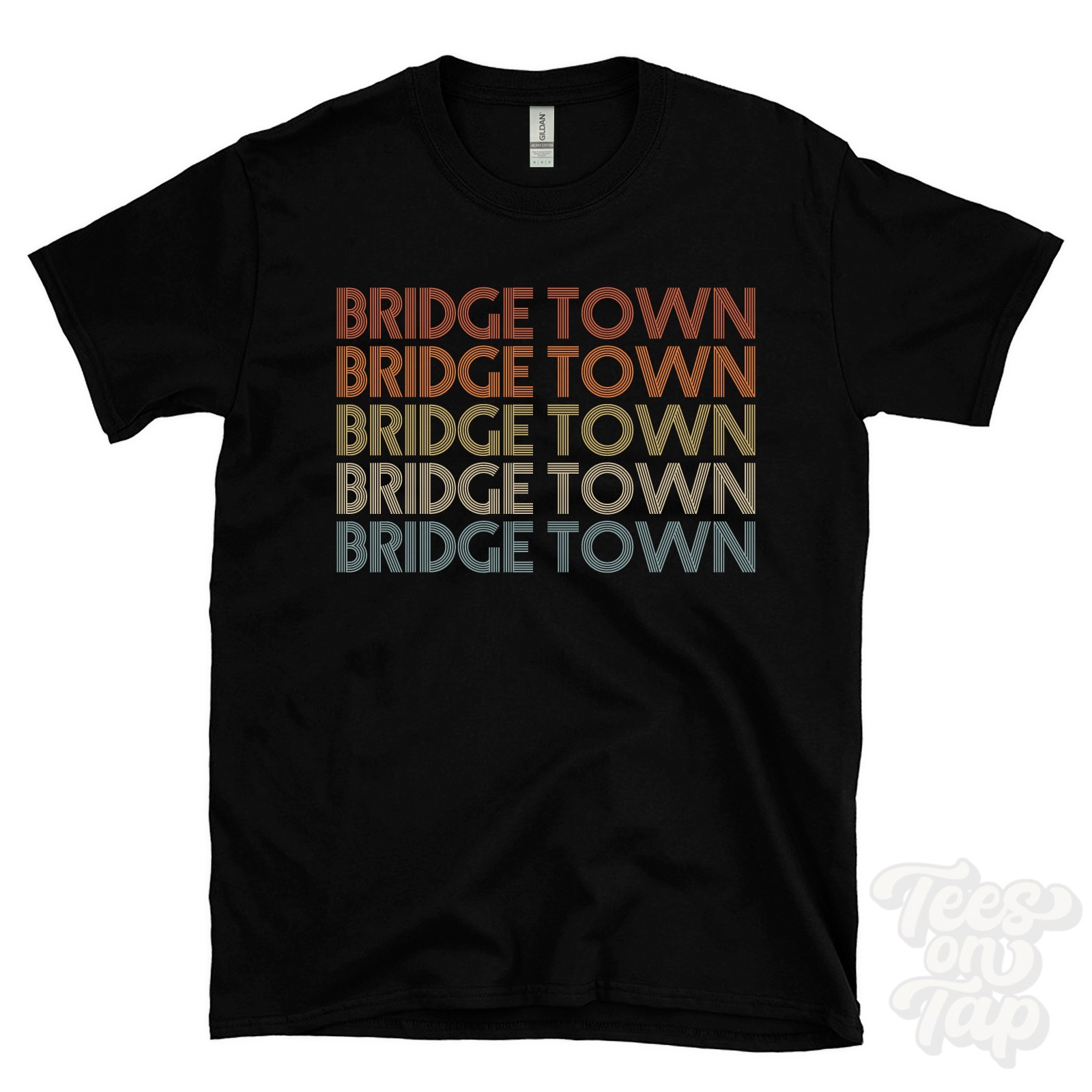 BRIDGE TOWN REPEATED RETRO STYLE T-SHIRT mens & womens uk place name gift