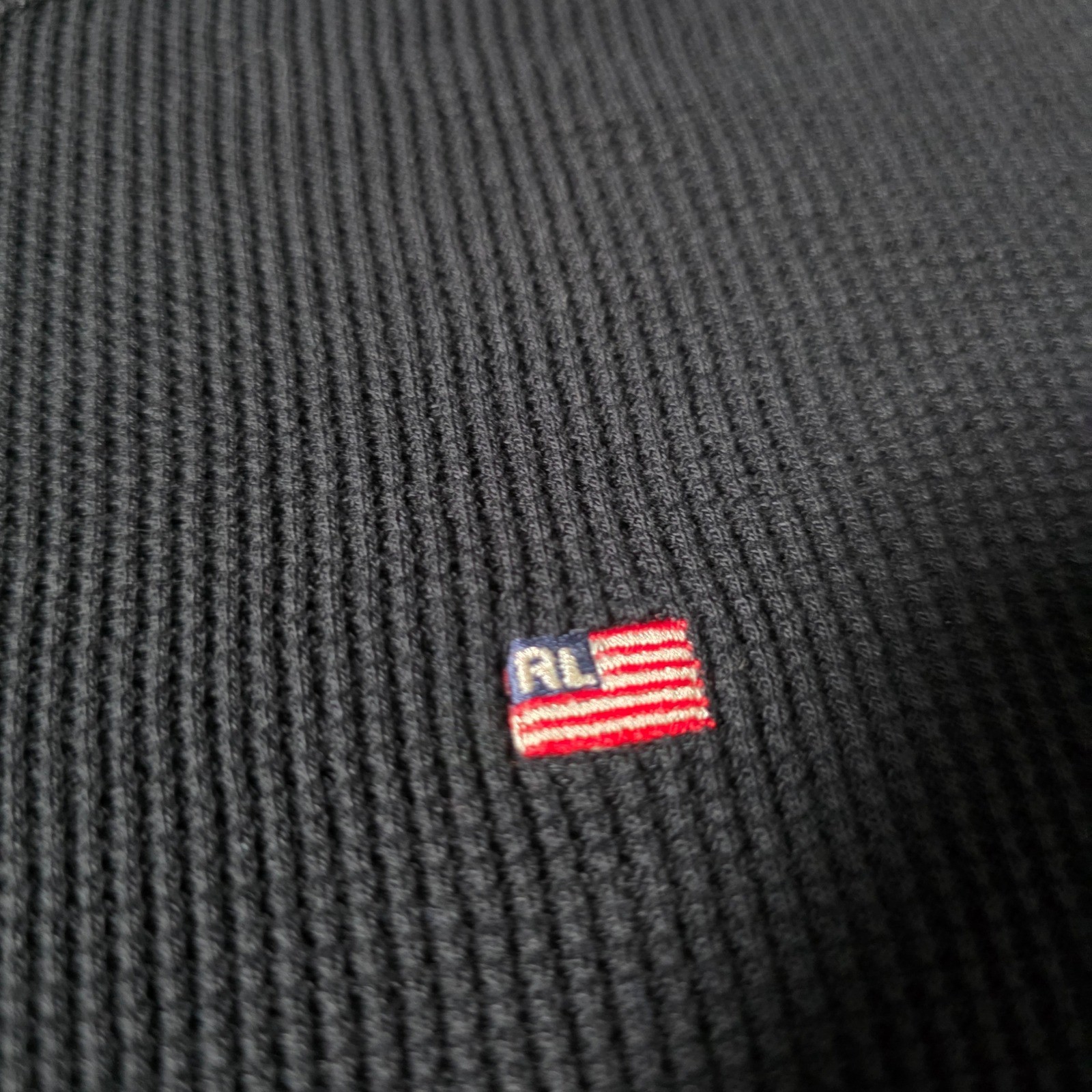 Polo Jeans Co Ralph Lauren Mens XL Thermal Shirt Black Waffle Knit Flag Logo