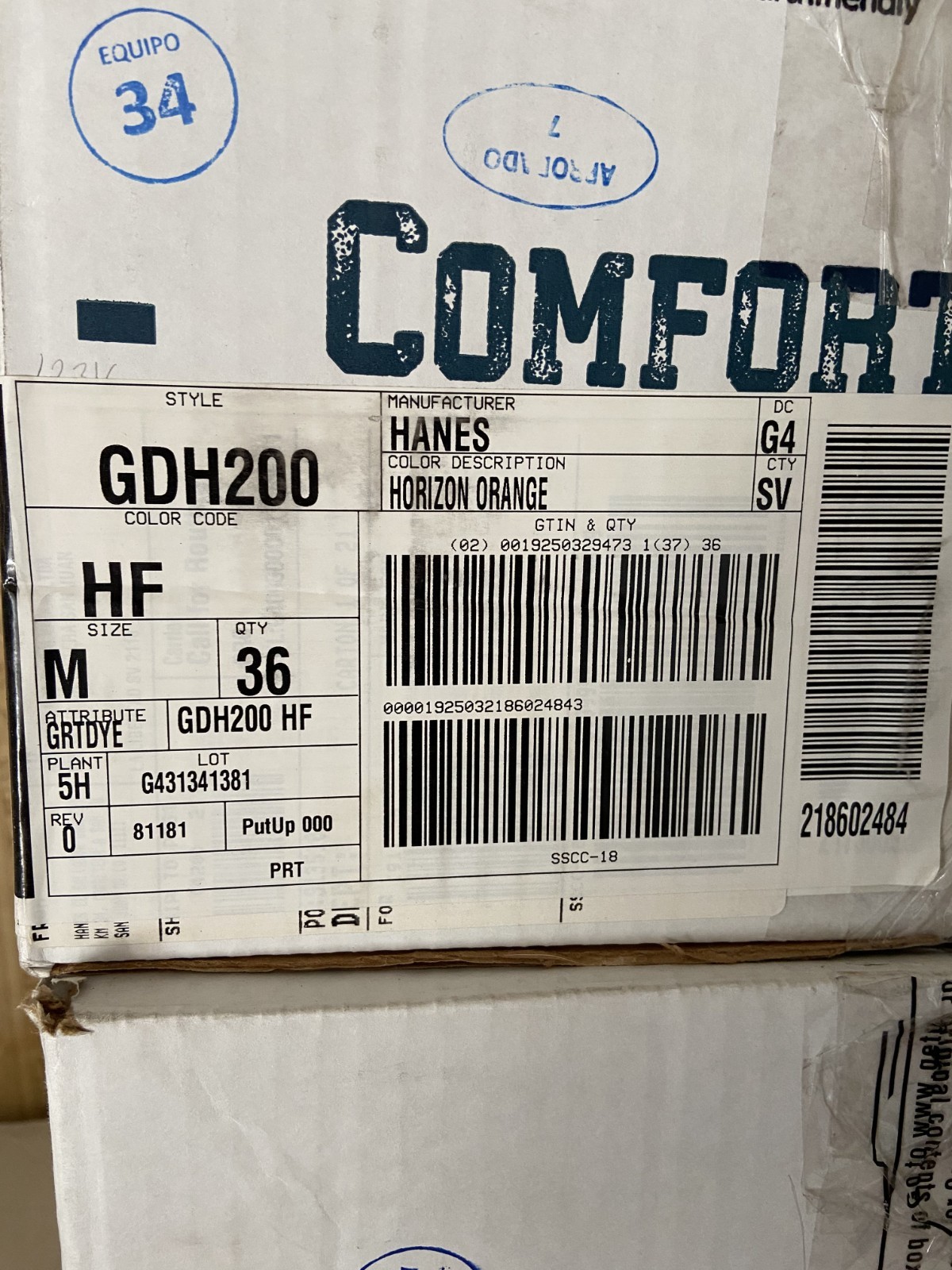 Below WHOLESALE Blank 36 Medium HANES ComfortWash Horizon Orange Bulk Lot