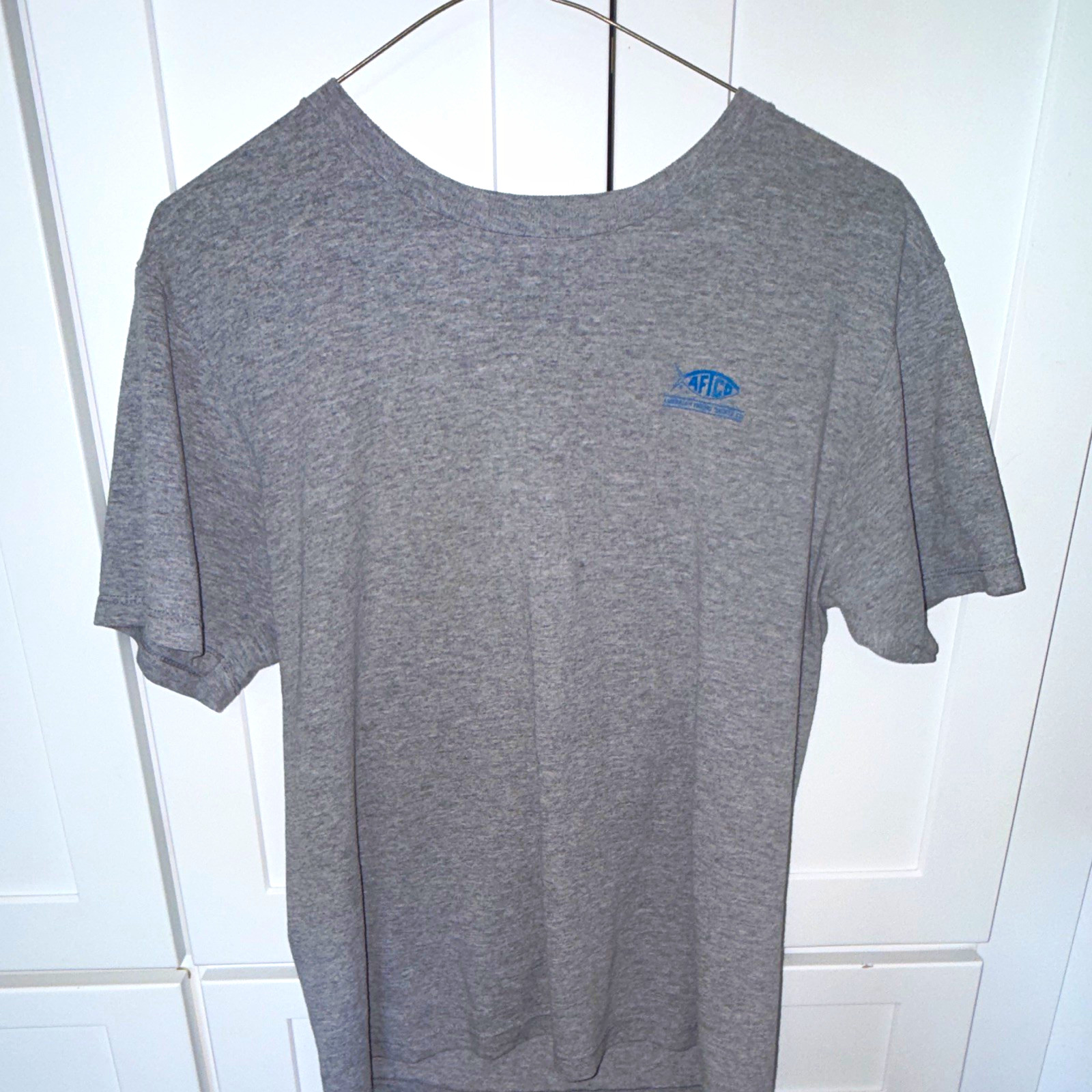 AFTCO Gray Fishing Graphic Logo Short Sleeve Crew Neck T-Shirt Mens L