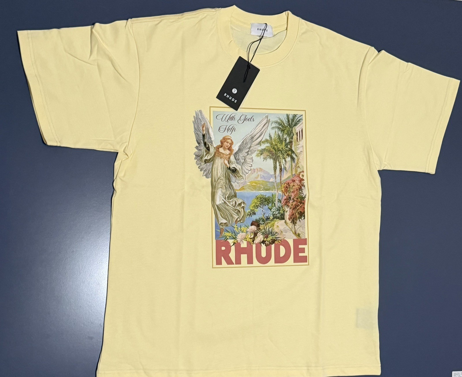 RHUDE Angel Graphic Print T-Shirt Yellow Men&rsquo;s Regular Fit Size L
