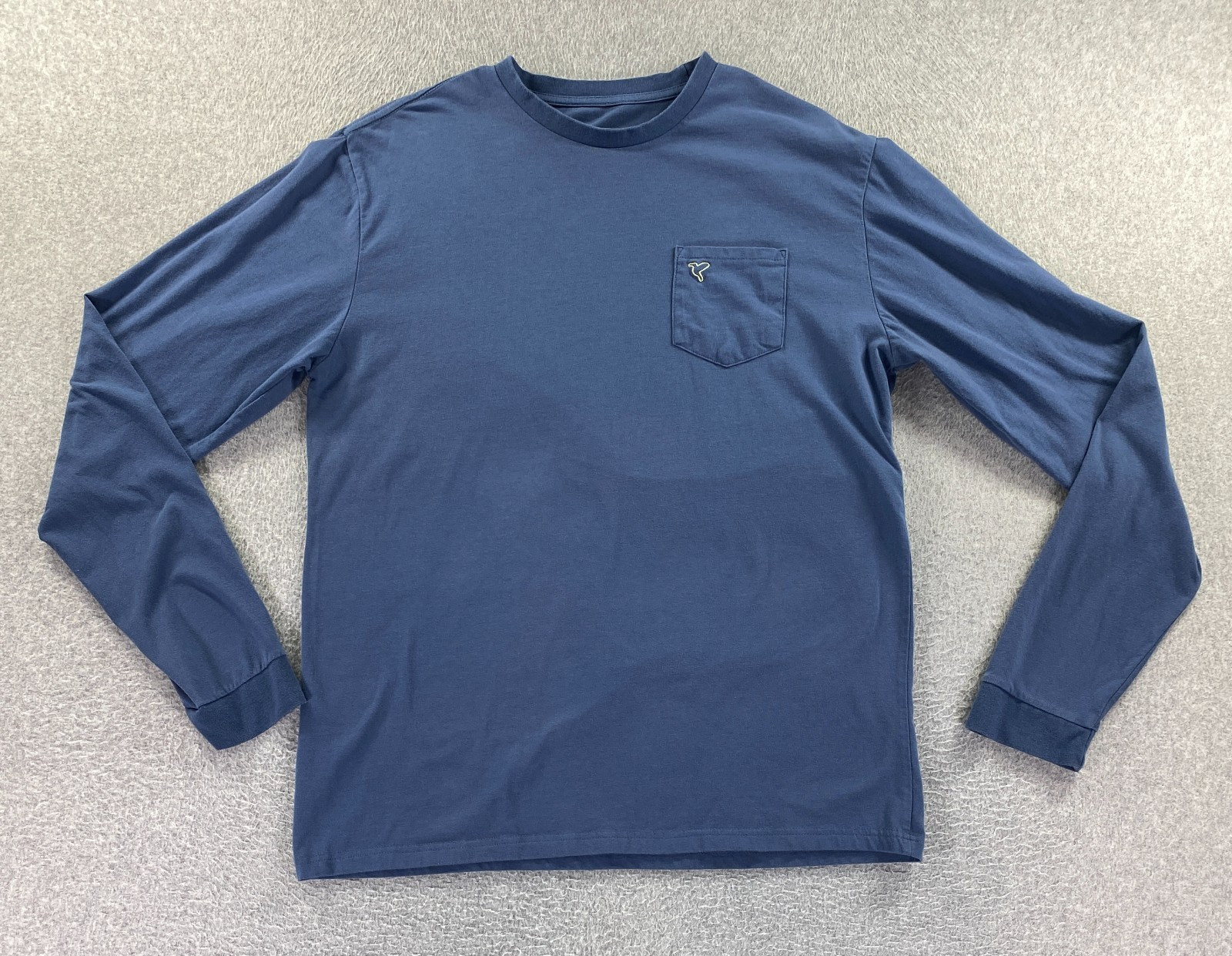Birddogs Size XL Long Sleeve Off Blue Cotton/Poly Pocket Crew T-Shirt Preppy