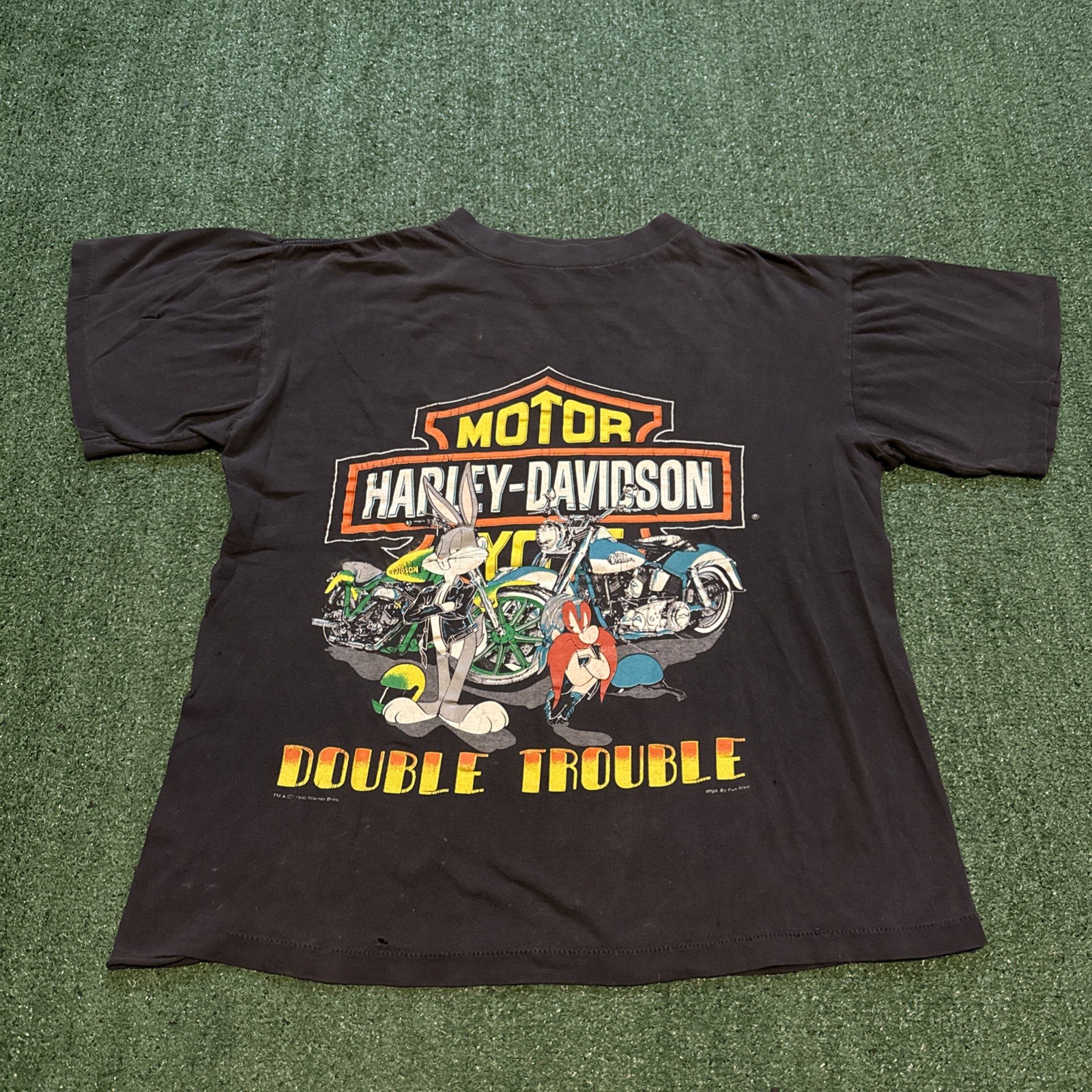 VTG 1993 Official Harley Davidson Double Trouble Warner Bros T Shirt Fun Wear L
