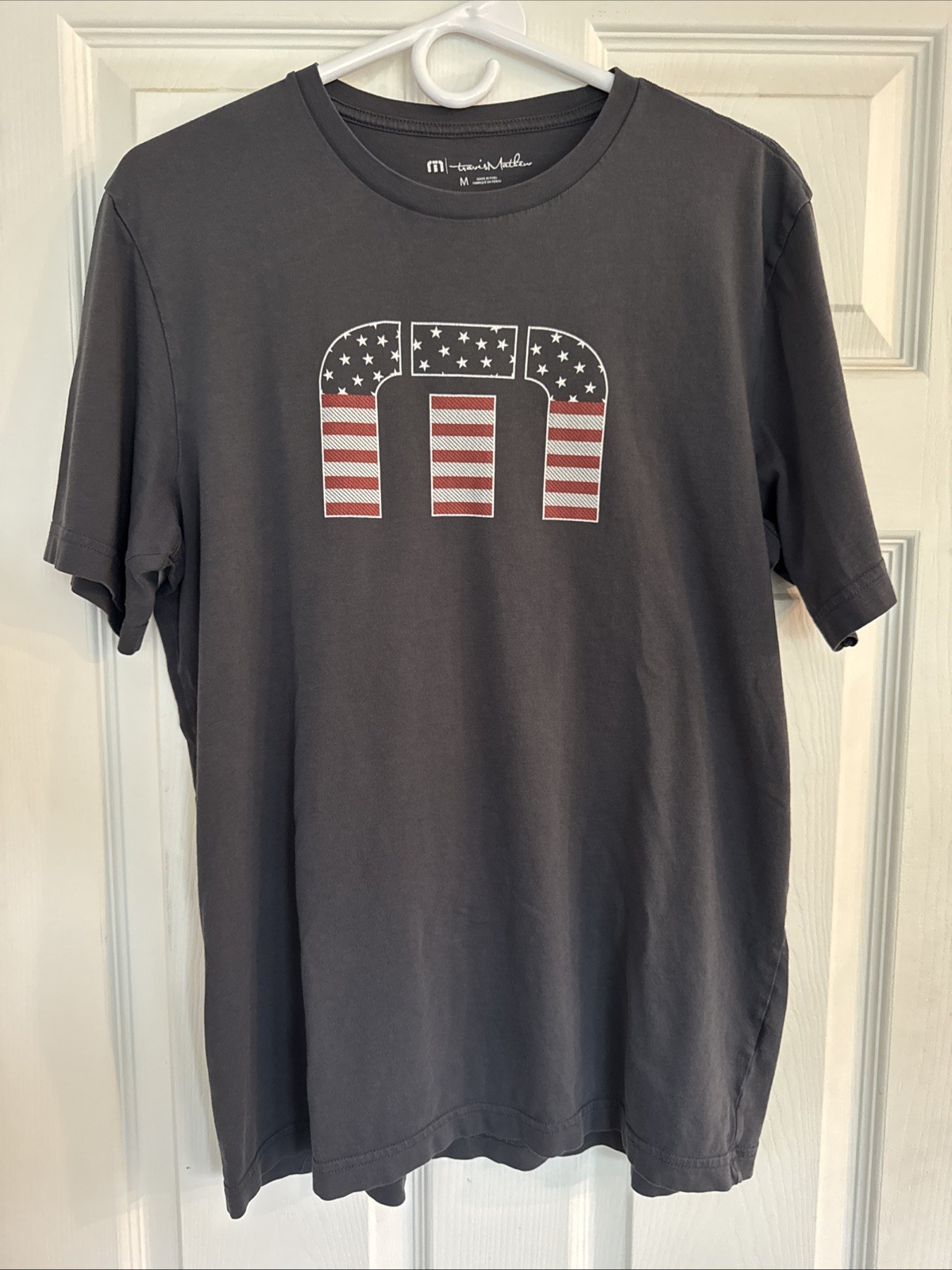 Travis Mathew Golf Cotton T Shirt July 4th USA Flag Logo Mens M Grey