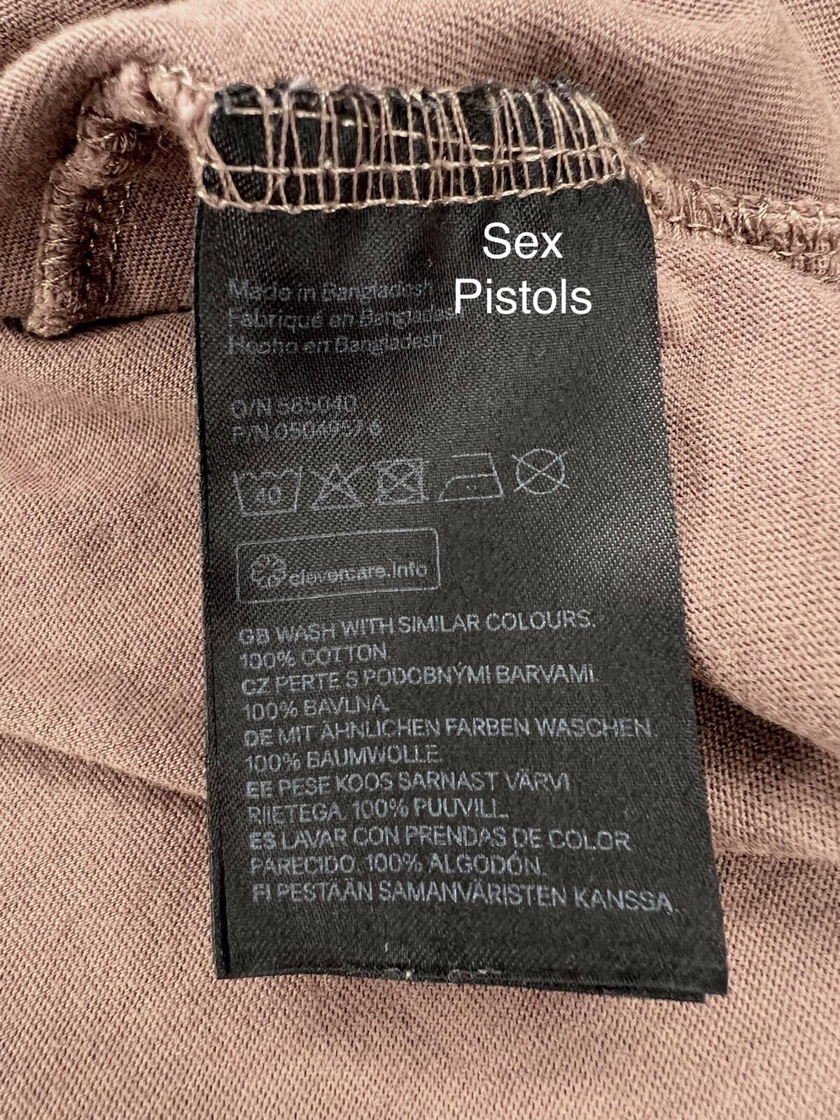 H&M Sex Pistols Anarchy in the UK Shirt LG 21” X 29” Brown Distressed