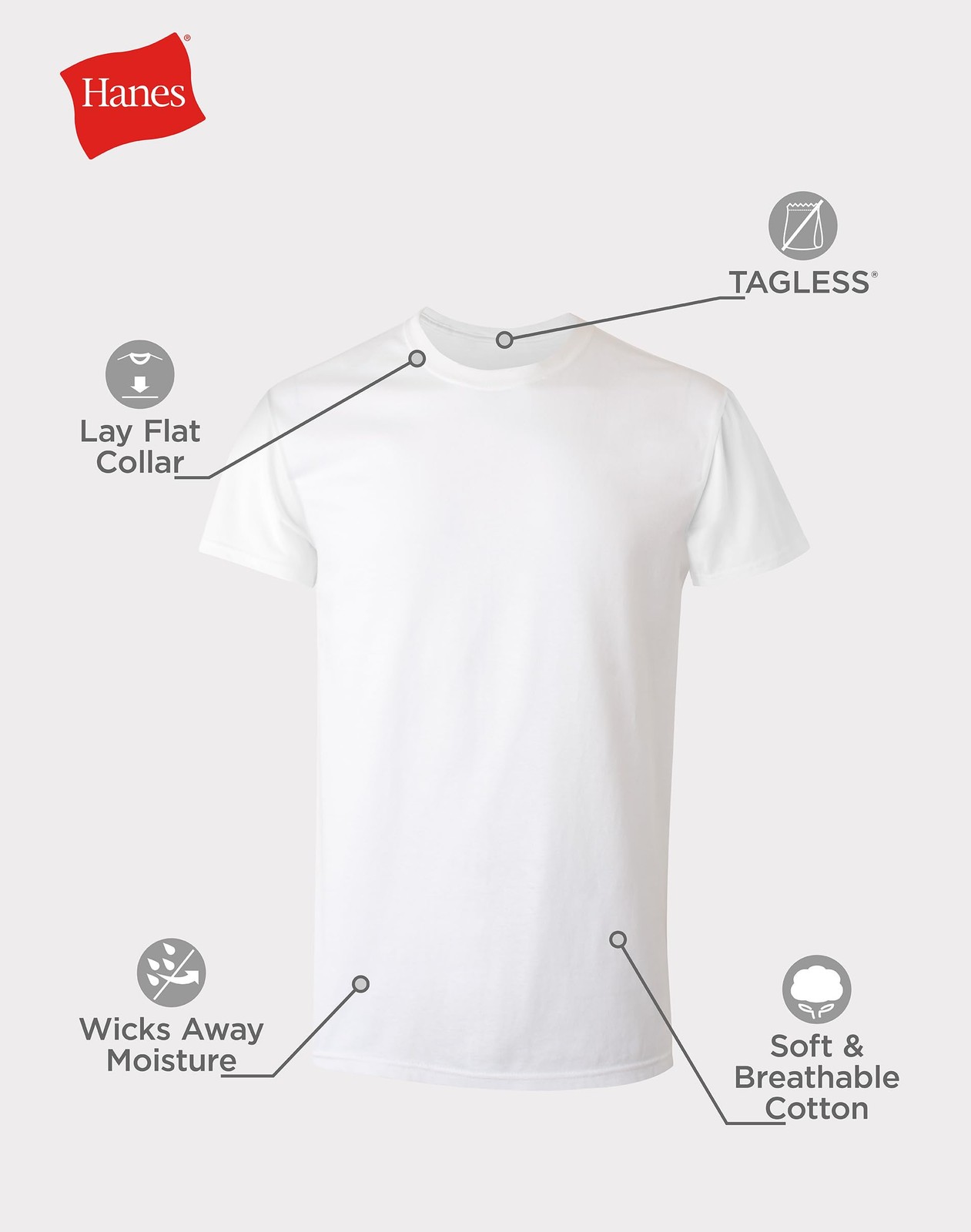 3 Pack Mens 100% Cotton Moisture-Wicking Crew Tee Undershirts,Medium White