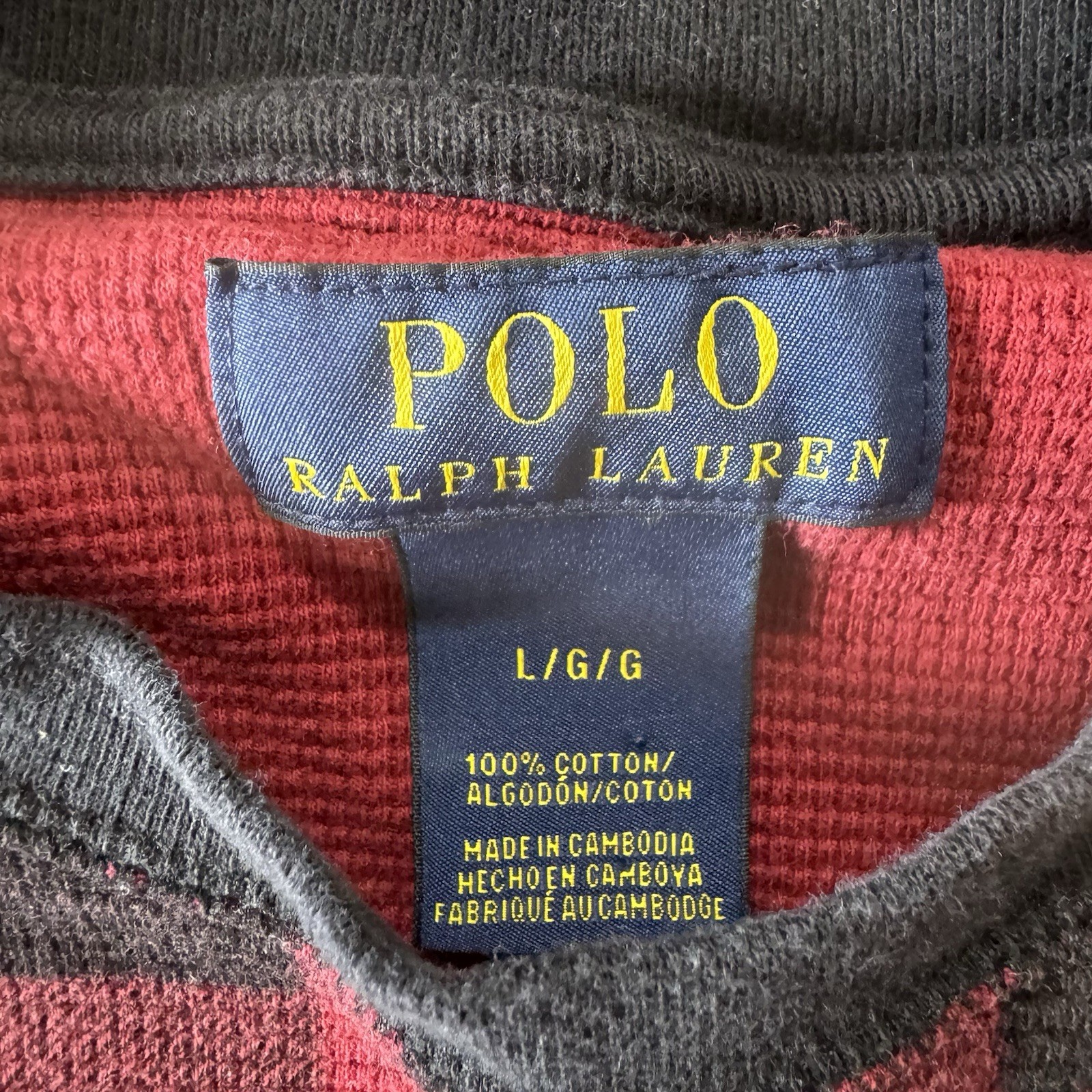 Polo Ralph Lauren Red Black Buffalo Plaid Waffle Knit Pony Thermal Shirt Size L
