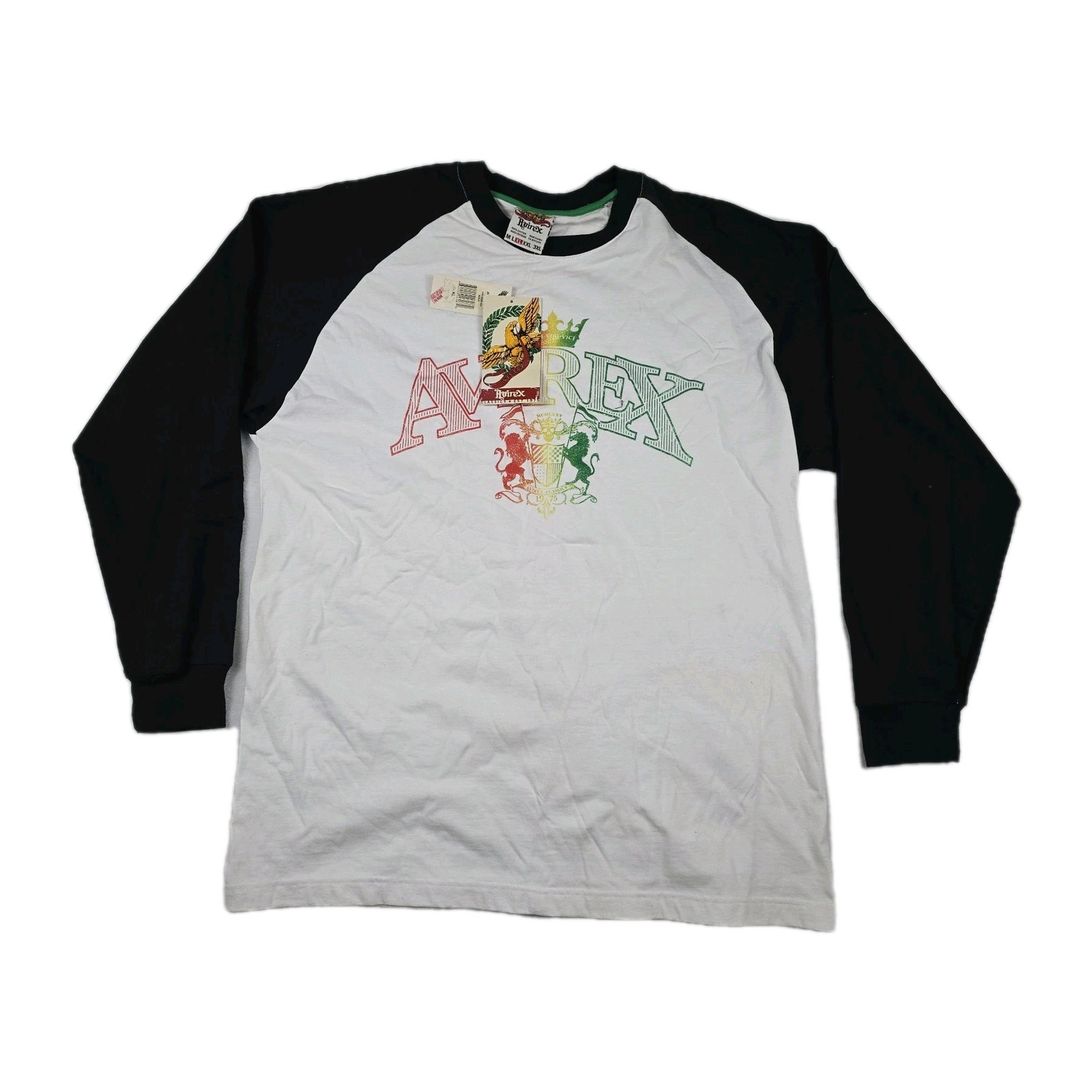 Avirex Vintage Men&rsquo;s Size Extra Large XL Long Sleeve Rasta Logo Shirt New Flaws