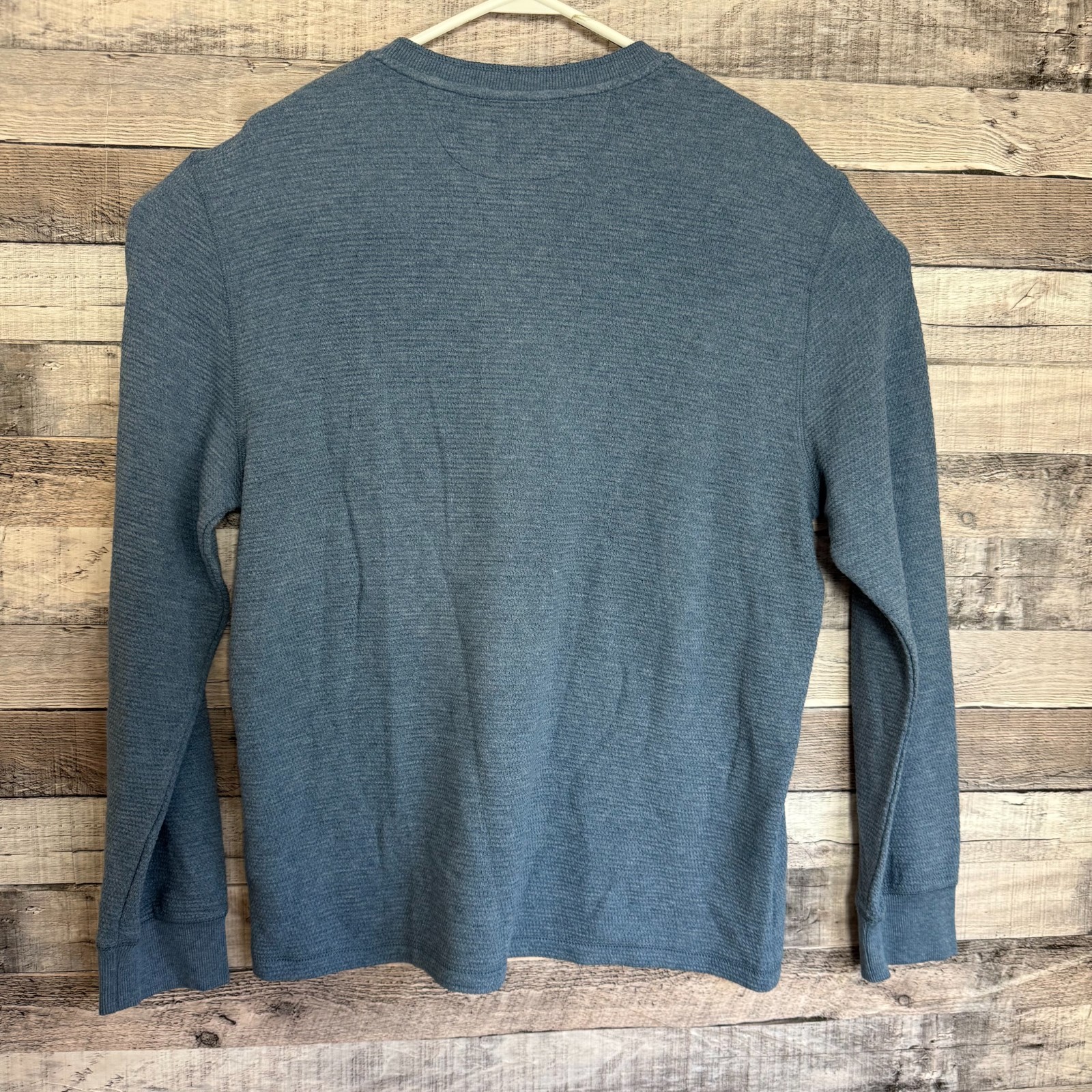 ANAPO Waffle Knit Henley Shirt Mens Large Blue Long Sleeve Thermal