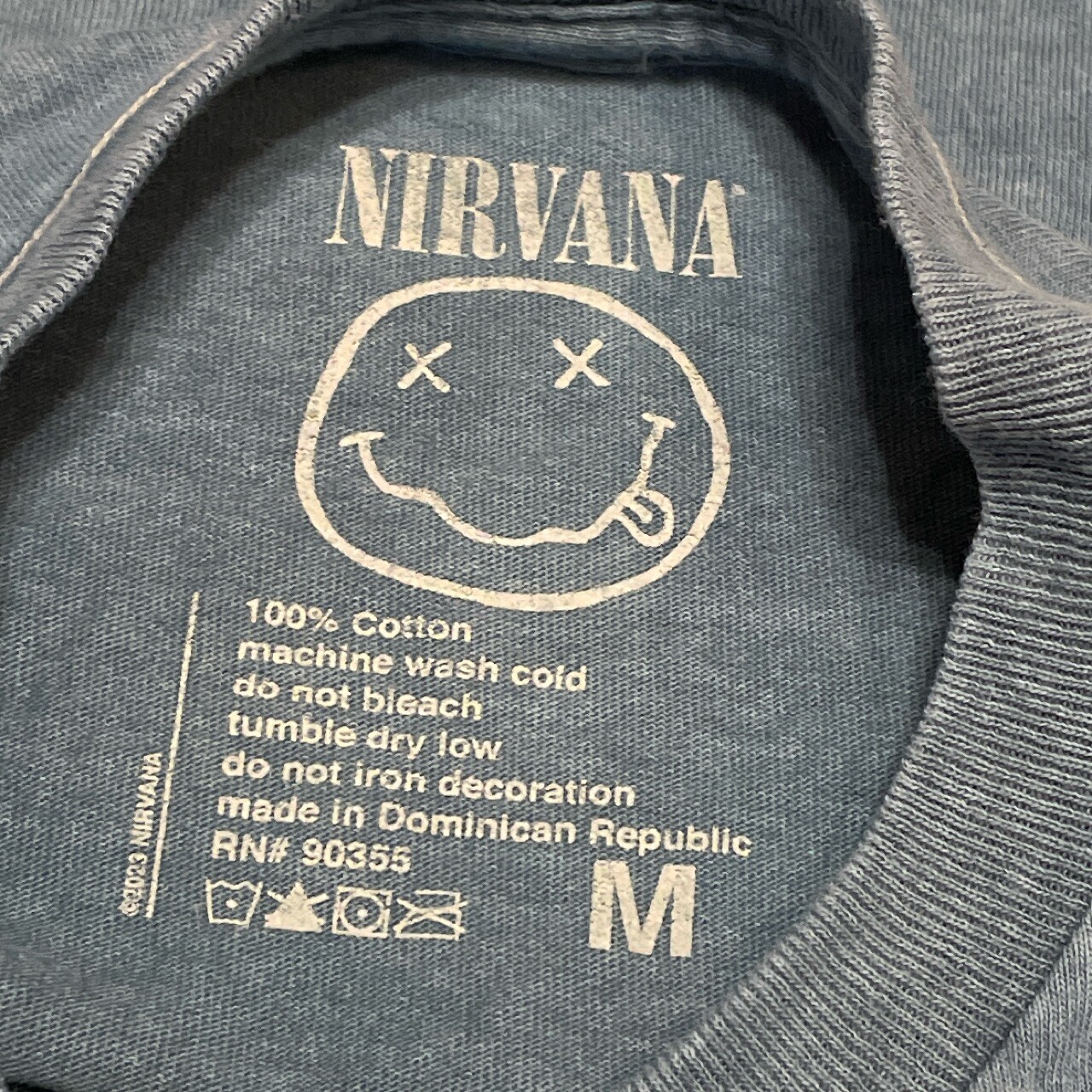 NIRVANA SMILEY FACE FADED BLUE T SHIRT (MEDIUM)