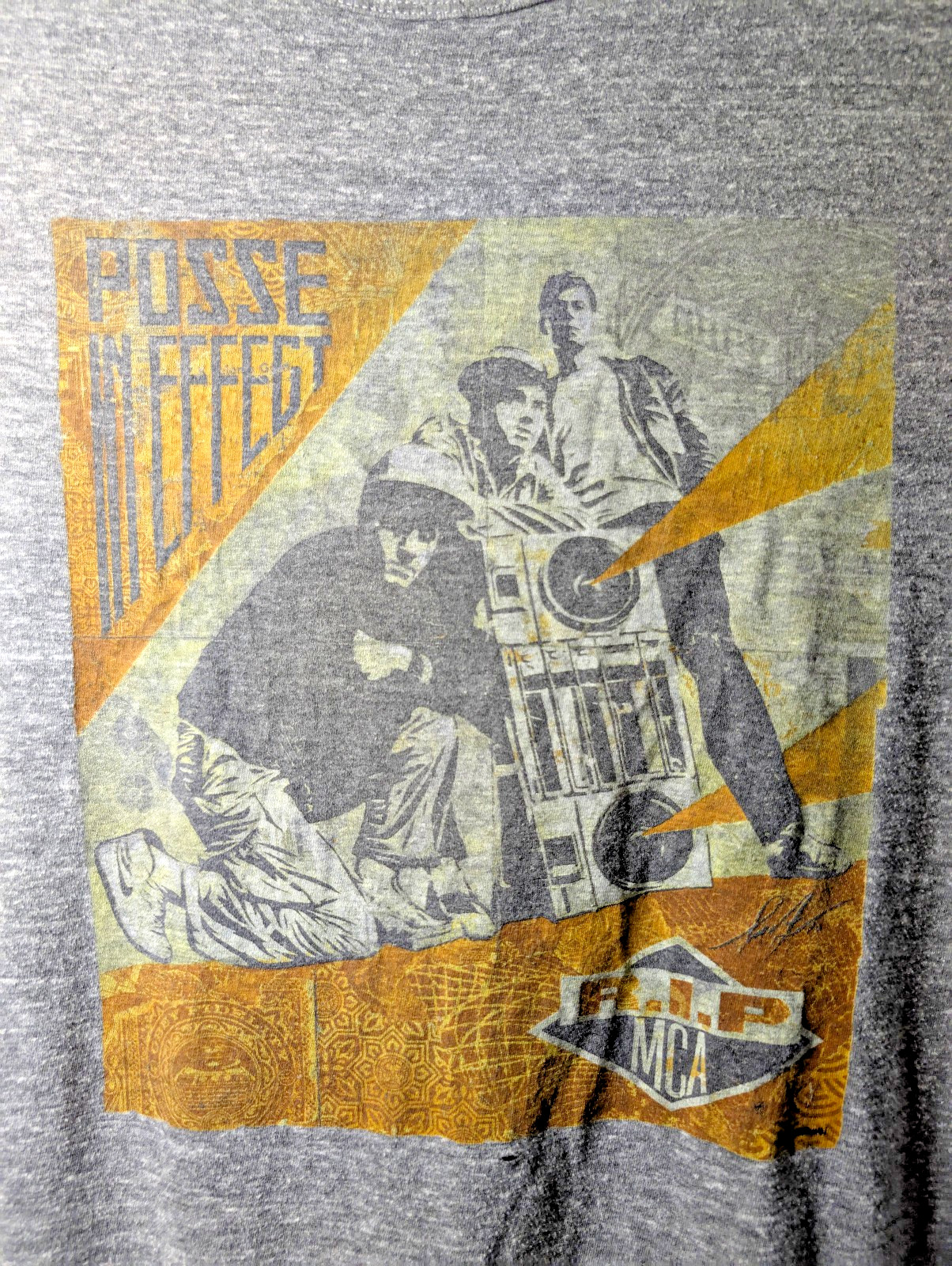 Beastie Boys Posse In Effect Obey Awareness RIP MCA M Grey Shirt 20&Prime; W X 27&Prime; L