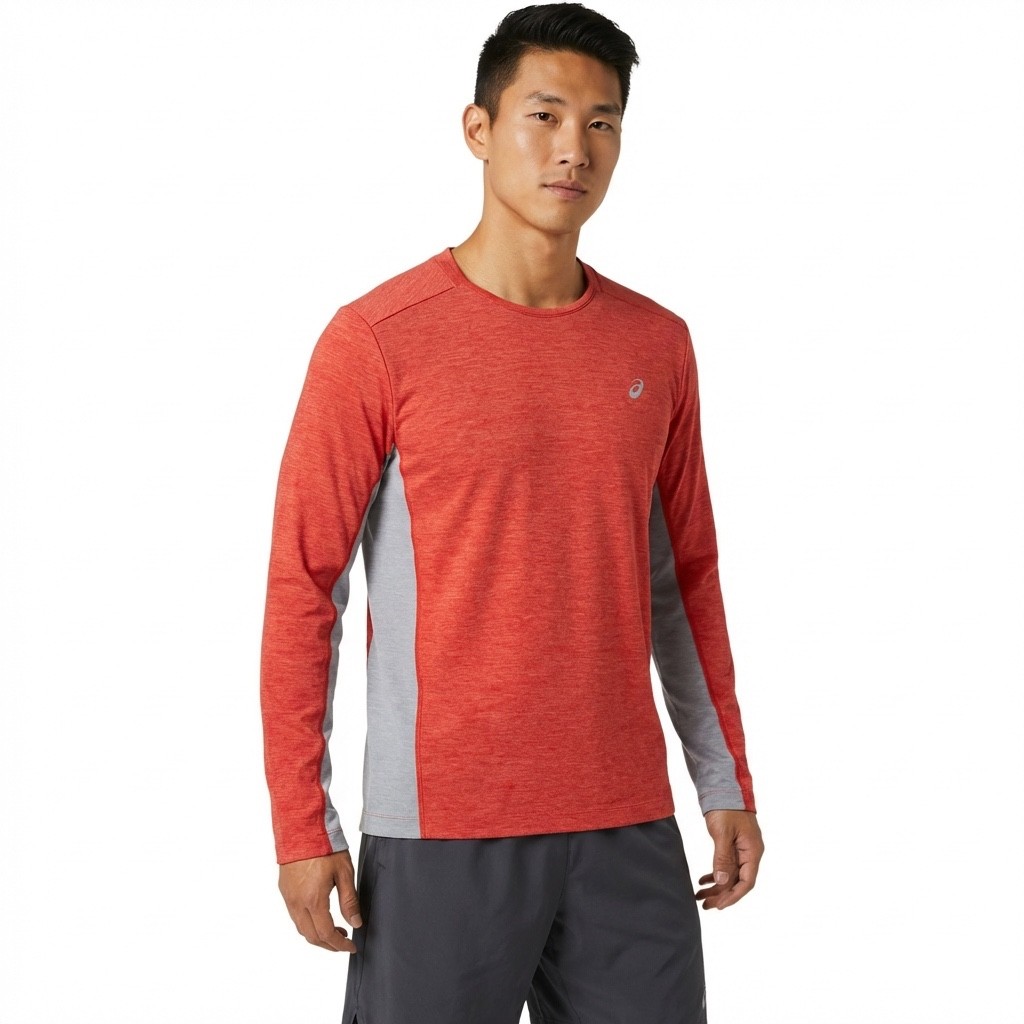 ASICS Men&rsquo;s Train Sana Long Sleeve Top – Size Large – Fiery Red / Piedmon