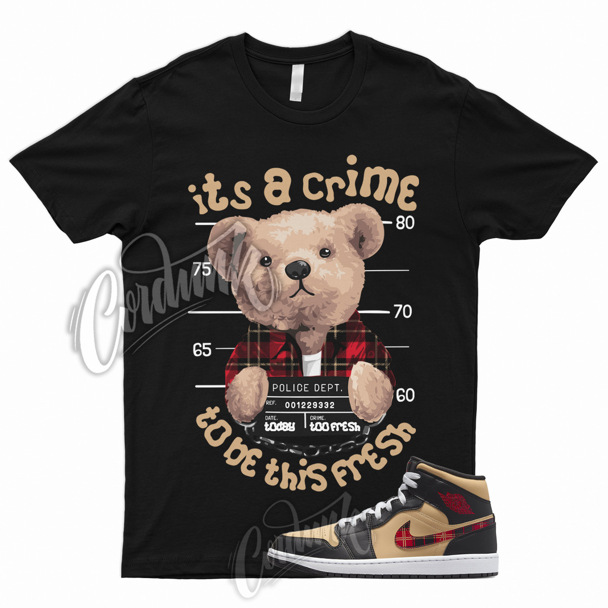 CRIME T for 1 Mid Tartan Tan Black Red Plaid Shirt To Match Low High