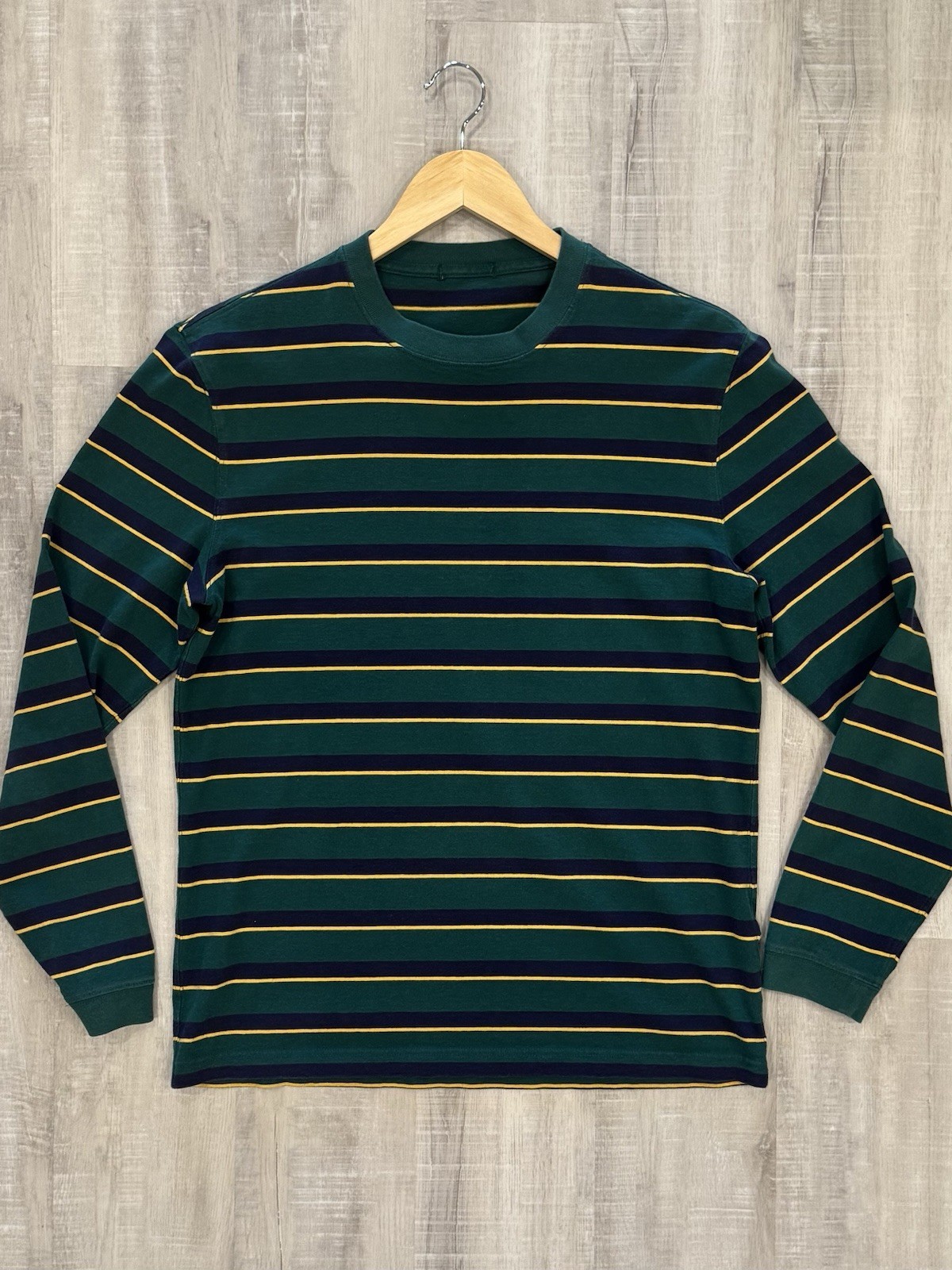J.Crew Oarsman Premium Weight Re-Imagined Striped Long Sleeve Green Navy Yellow
