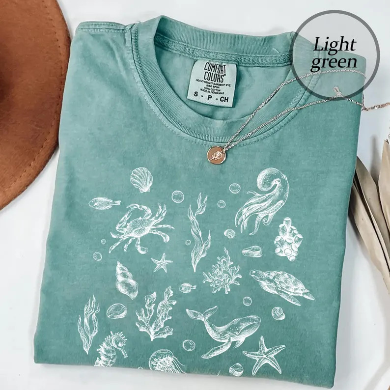Comfort Tee Garment Dyed Sea Life Ocean Marine Life Soft Cotton