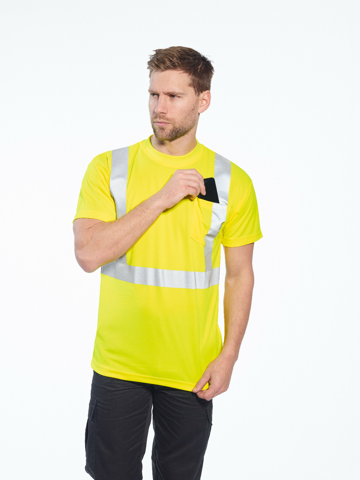Portwest S190 Hi-Vis Reflective Safety Crew Neck T-Shirt with Chest Pocket ANSI