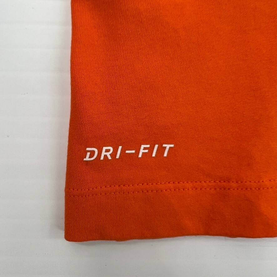 Nike Shirt Men Large Center Swoosh Spell Out Dri Fit Orange Work Party Core Ex